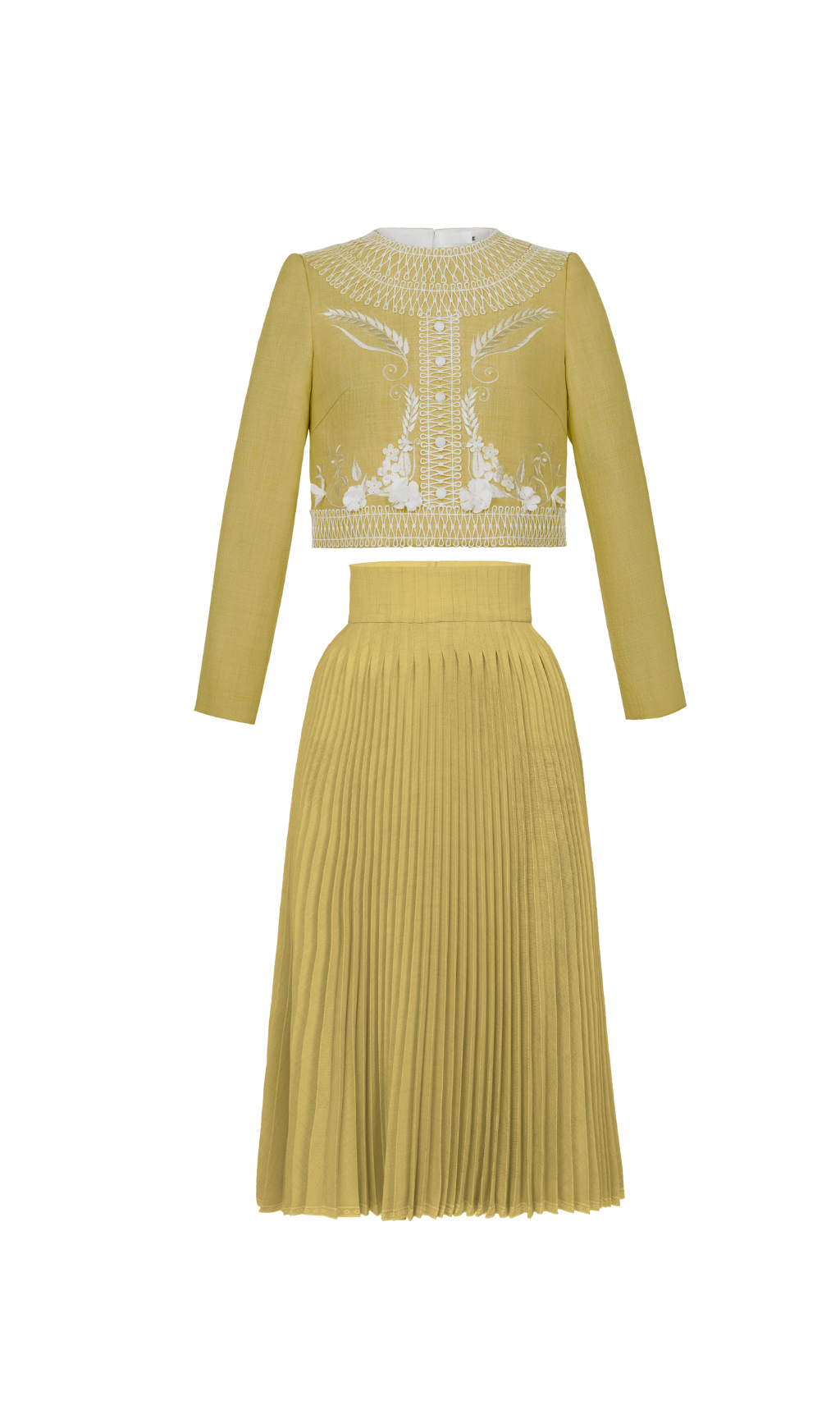 1_1b0dc5cf-9d98-4eec-a0ba-34fdc352aa4b YELLOW DRAPED TOP & PLEAT SKIRT SET FOR EVENTS