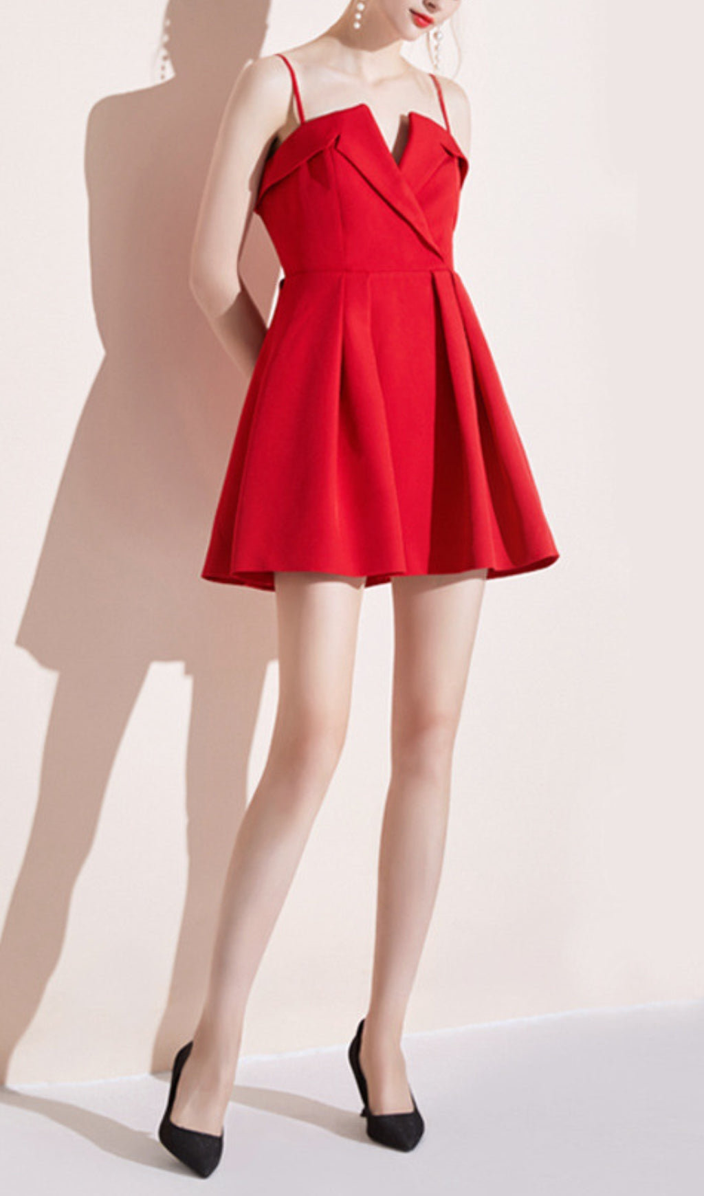 V-NECK OFF-SHOULDER MINI DRESS RED