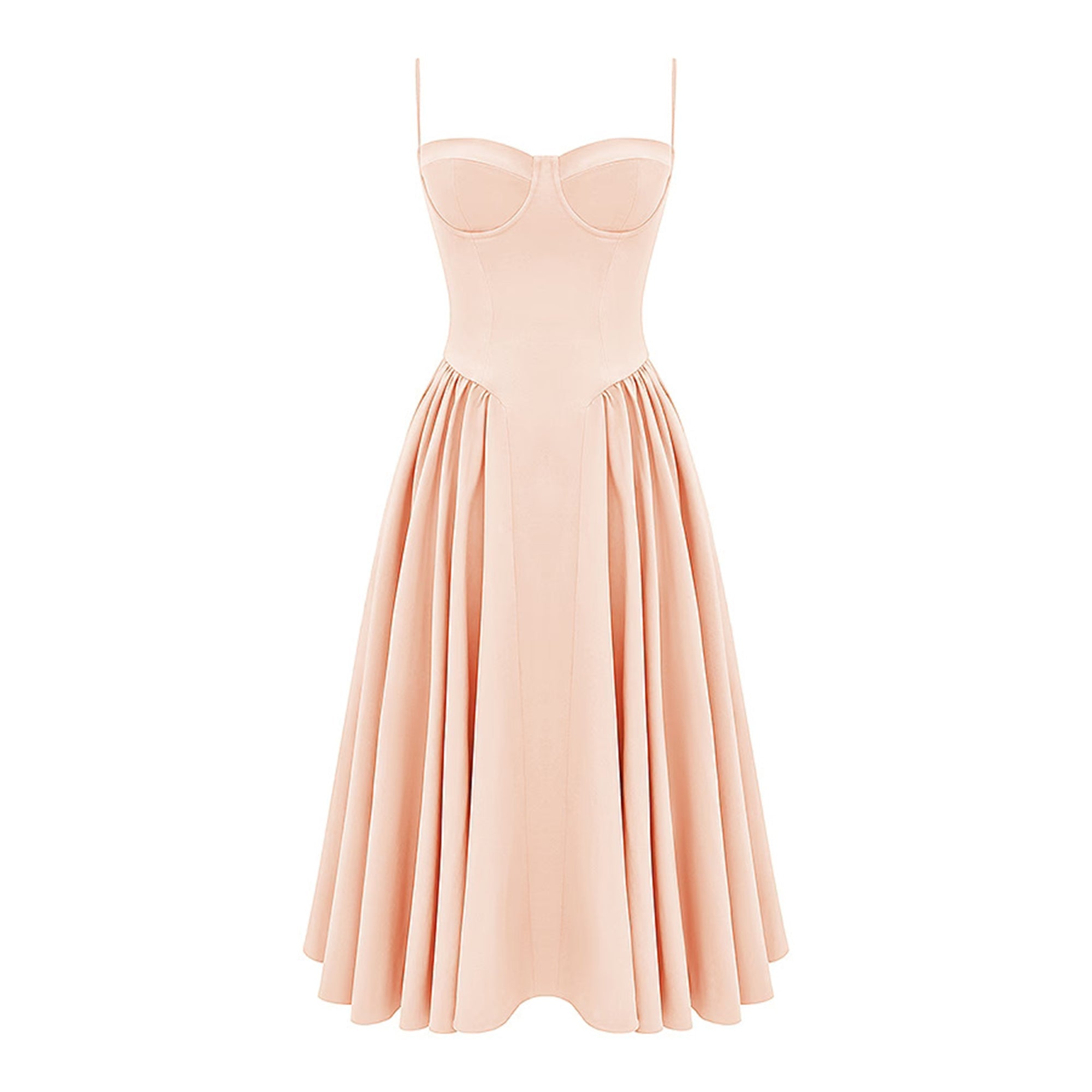 PINK PLEATED CORSET MIDI DRESS FOR WEDDING