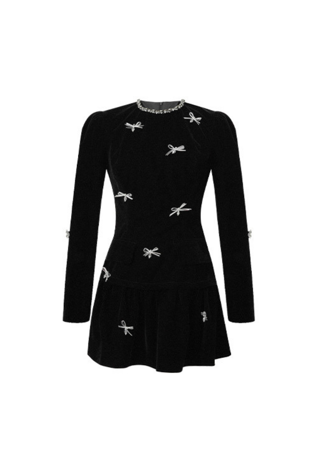 XAVIERA BLACK VELVET RHINESTONE MINI DRESS