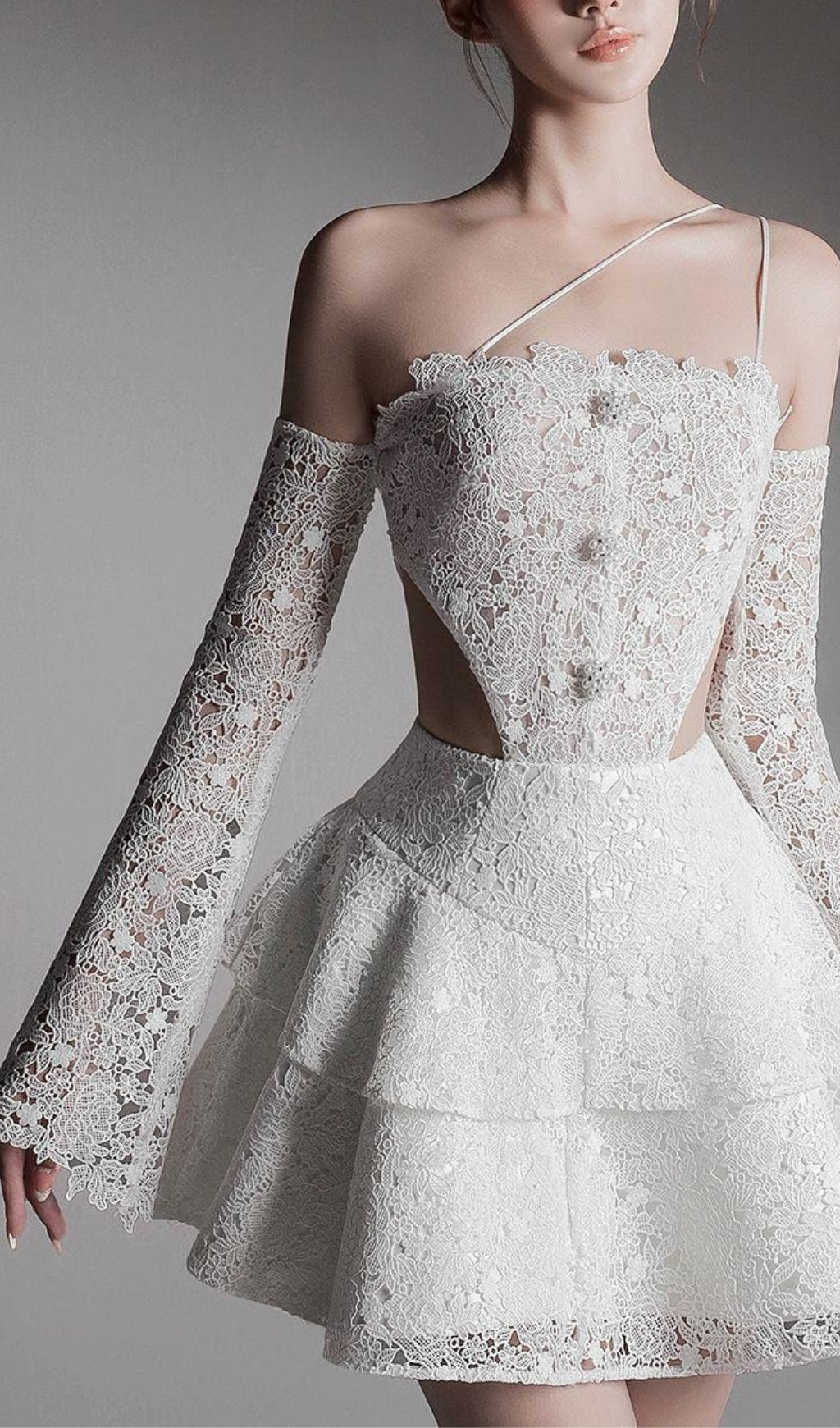 FLARE LACE CUT-OUT MINI DRESS FOR PARTY
