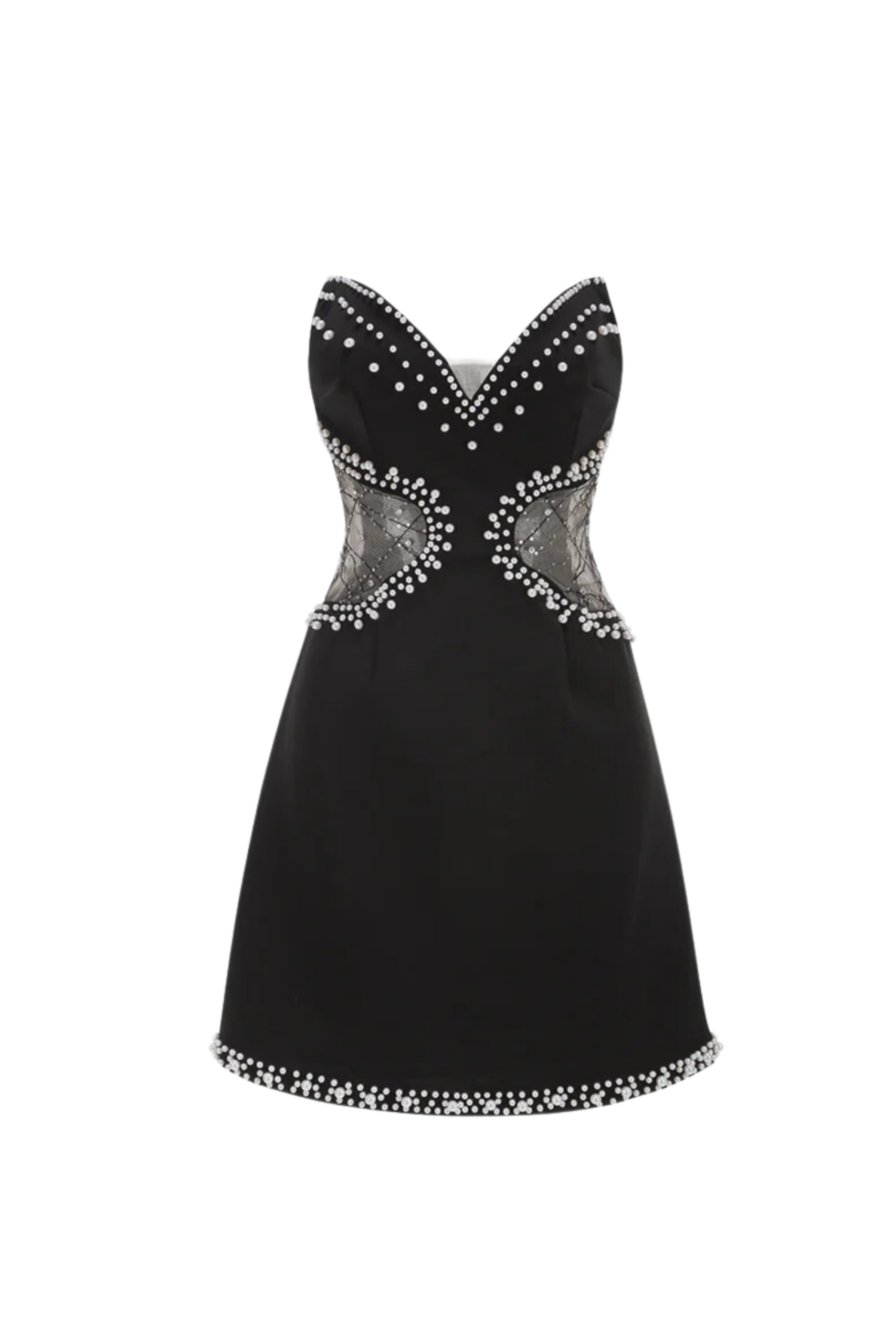 BLACK TULLE PEARL MINI DRESS, SYMMETRICAL COCKTAIL