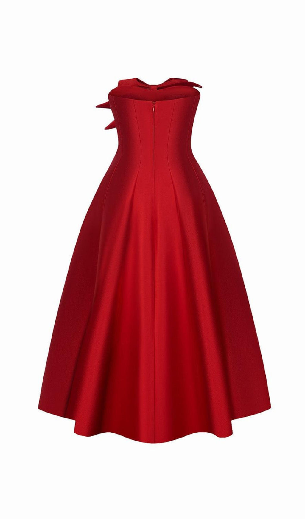 VINTAGE RED FLARED MIDI DRESS SEMI-HEART NECK