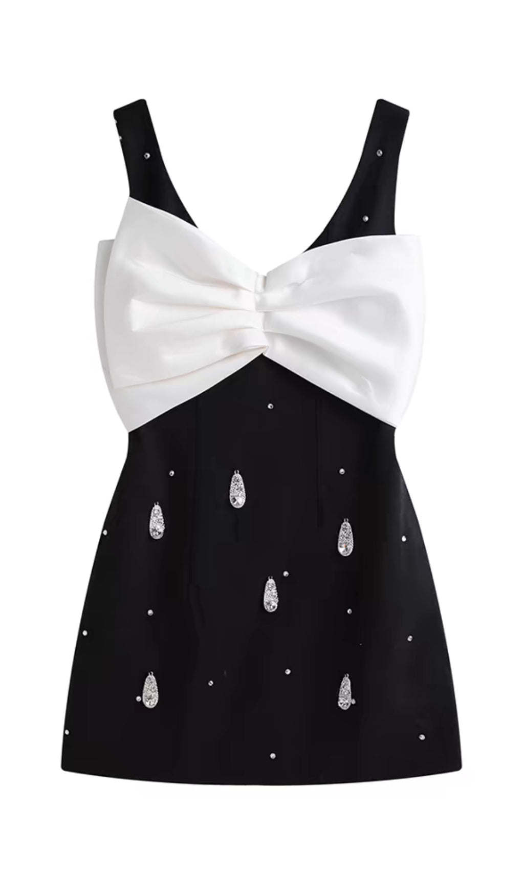 BOW V-NECK SLEEVELESS MINI DRESS BLACK COCKTAIL