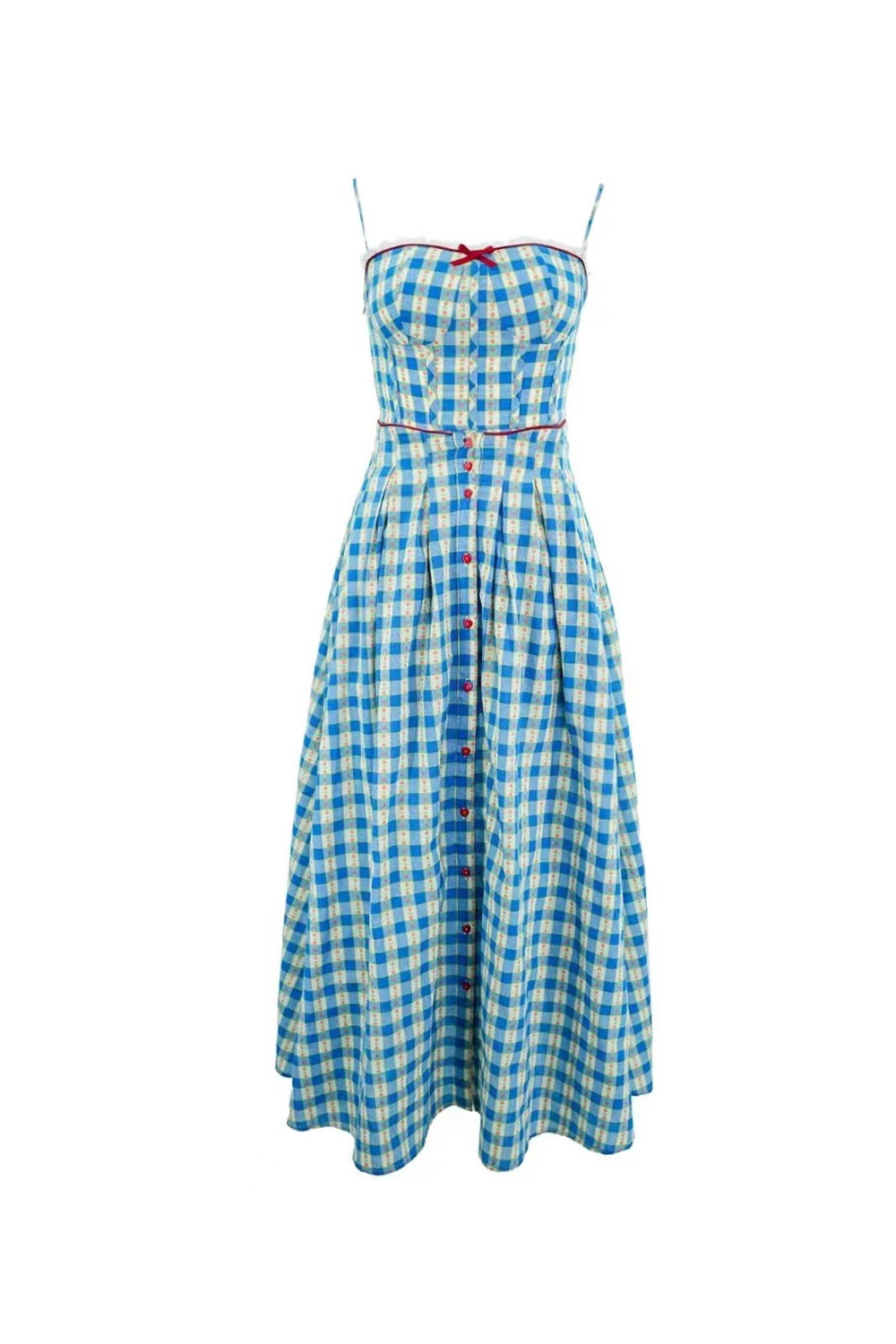 VIRGINIA BLUE PLAID STRAP MAXI DRESS