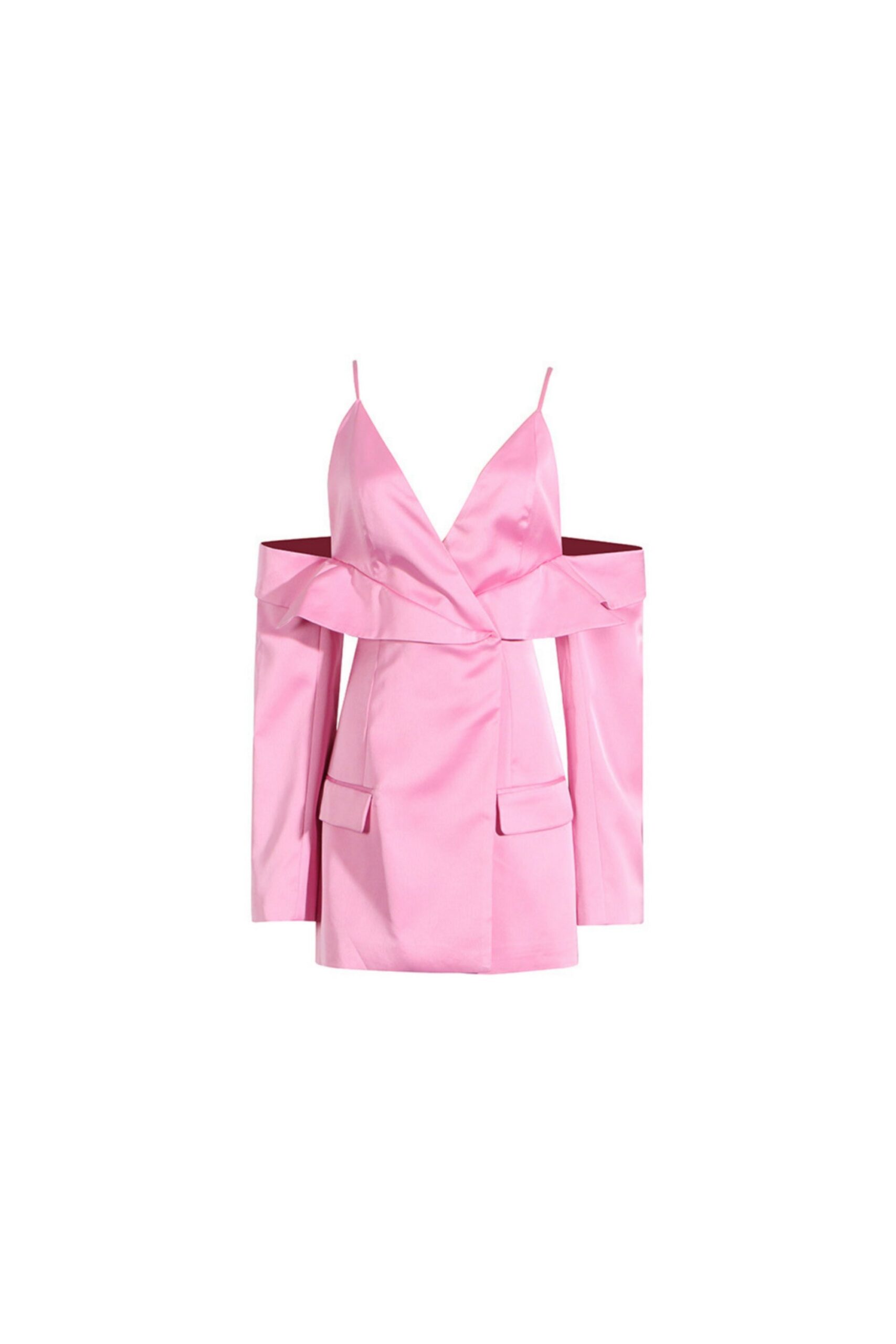 SATIN PLUNGE DRAPED BLAZER, PINK WEDDING GUEST