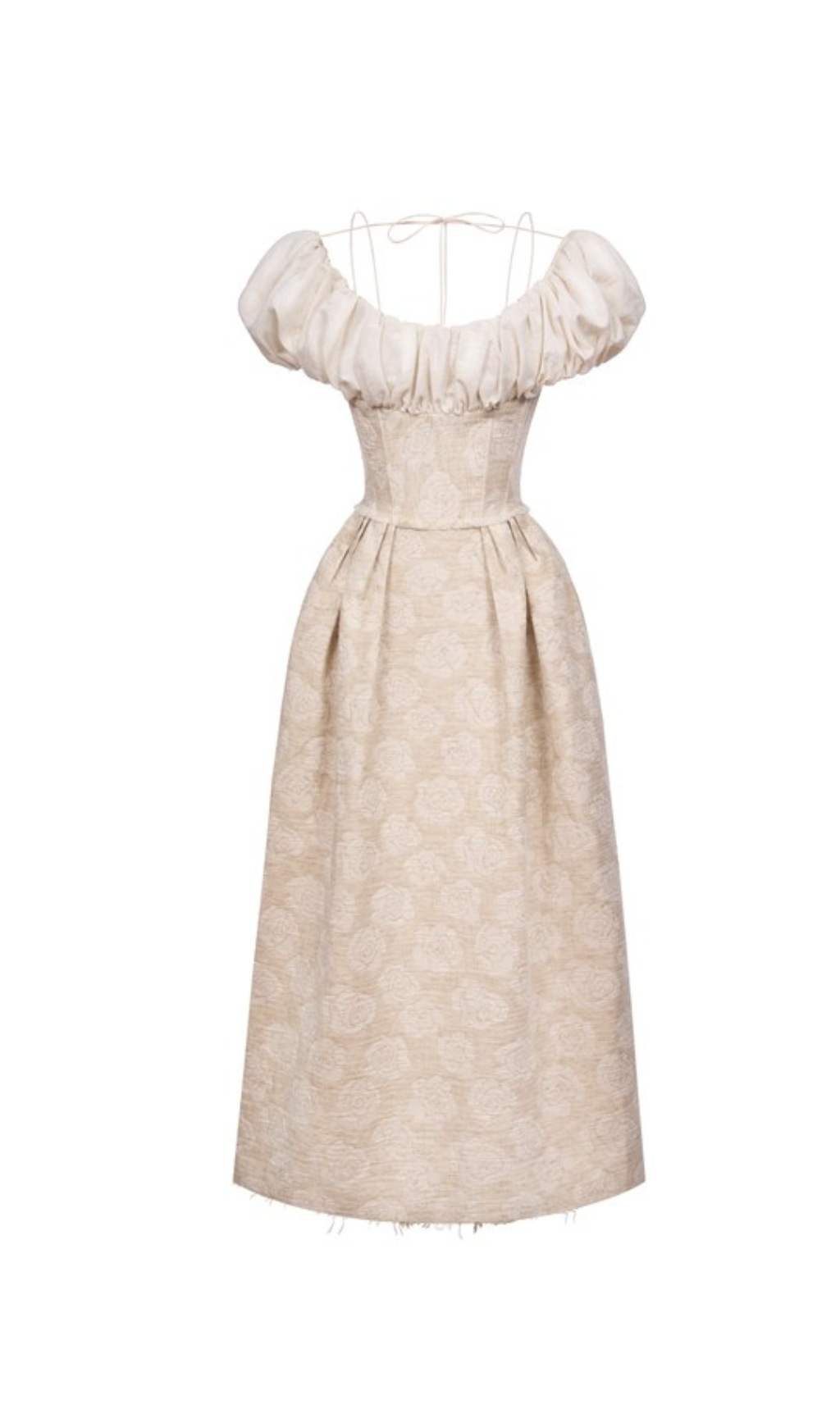 BEIGE BOAT NECK CORSET MAXI DRESS, FORMAL