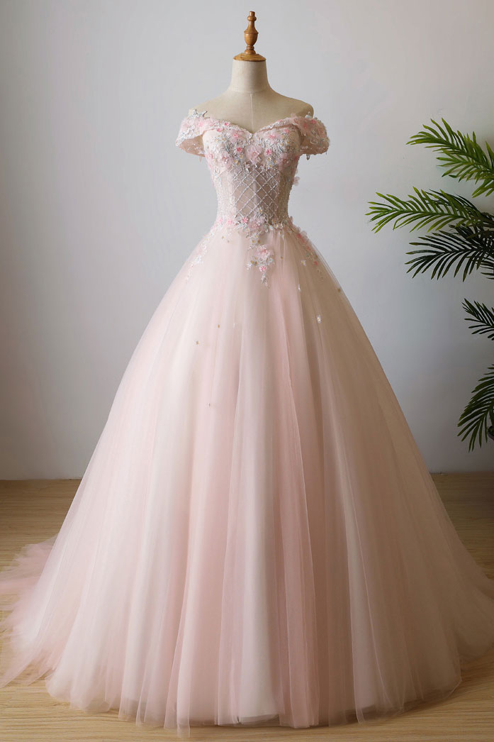 1_28691d2d-aa15-4cb5-8228-232e3ebdfed7 PINK OFF SHOULDER TULLE LACE PARTY DRESS
