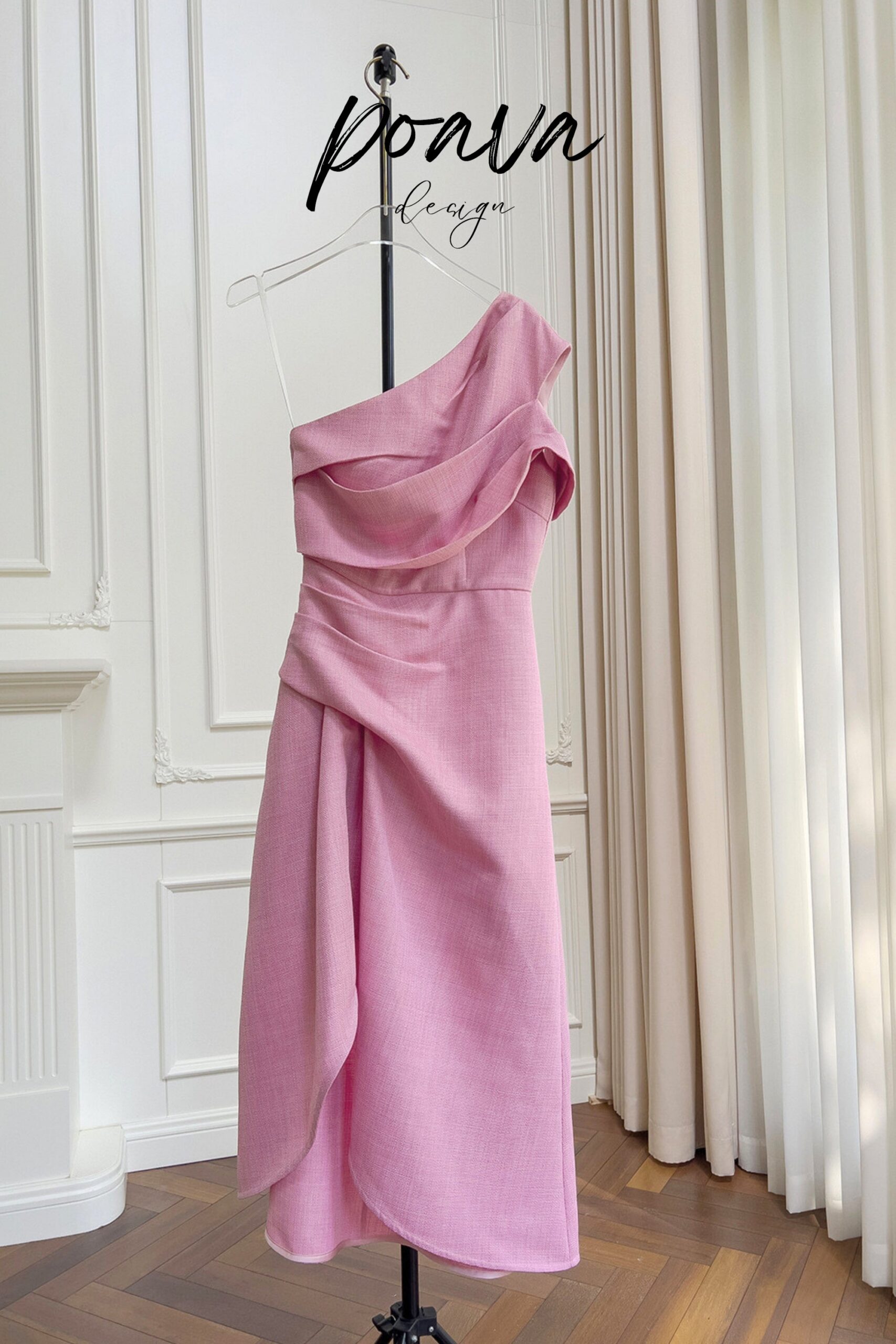 SILVIE ONE SHOULDER ASYMMETRIC MIDI DRESS