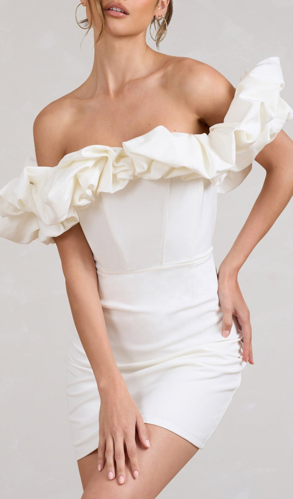 SATIN STRAPLESS RUFFLE DRESS FOR PARTY