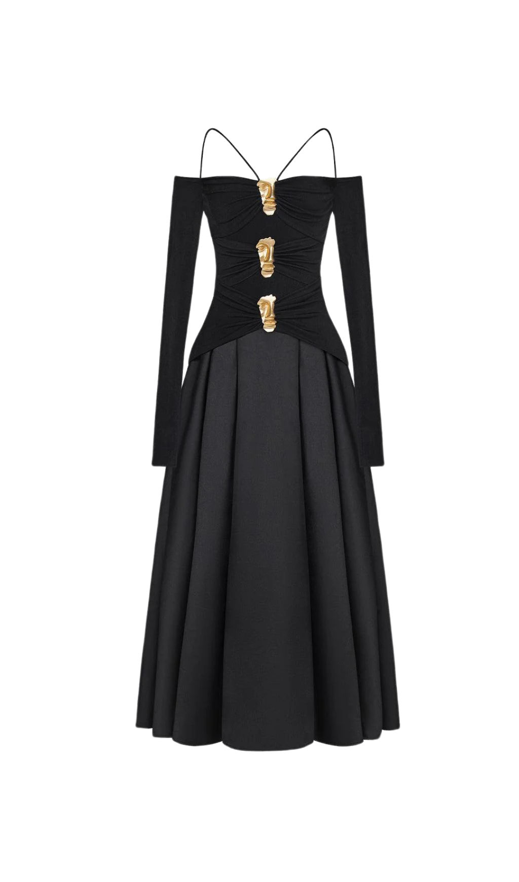 BLACK A-LINE COLD SHOULDER SPANDEX MAXI DRESS