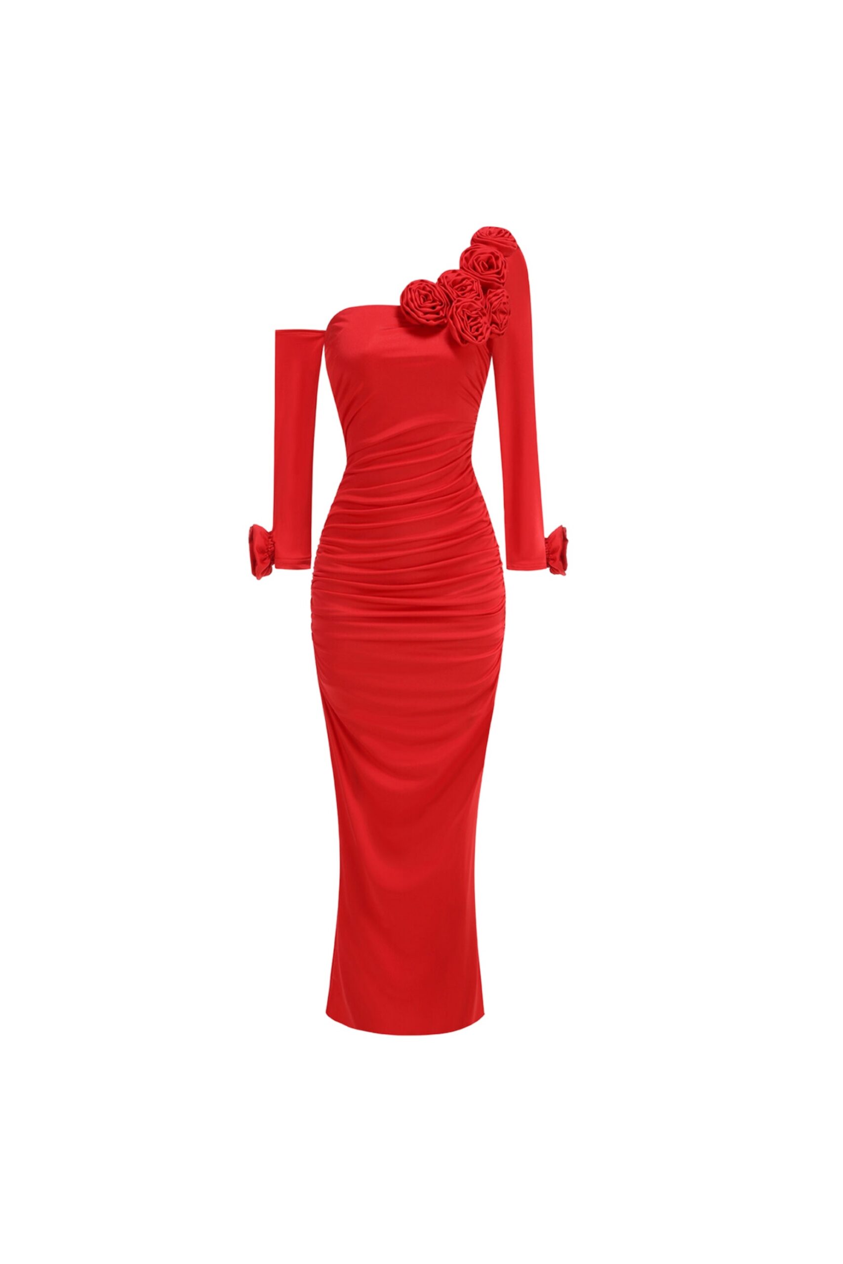 RED OFF-SHOULDER FLOWER MAXI DRESS FOR WEDDING
