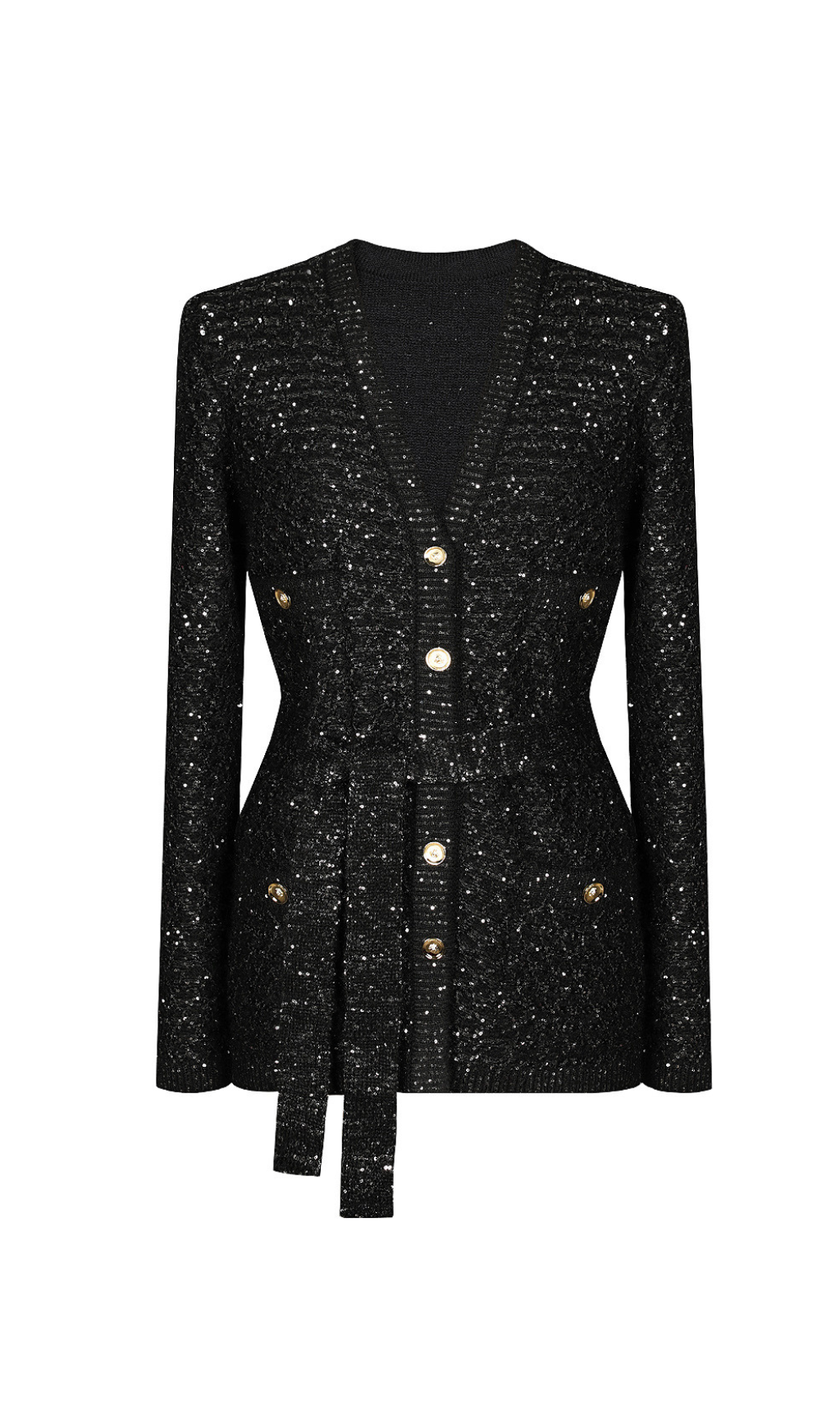 SEQUIN V-NECK CARDIGAN BLACK PARTY TOP