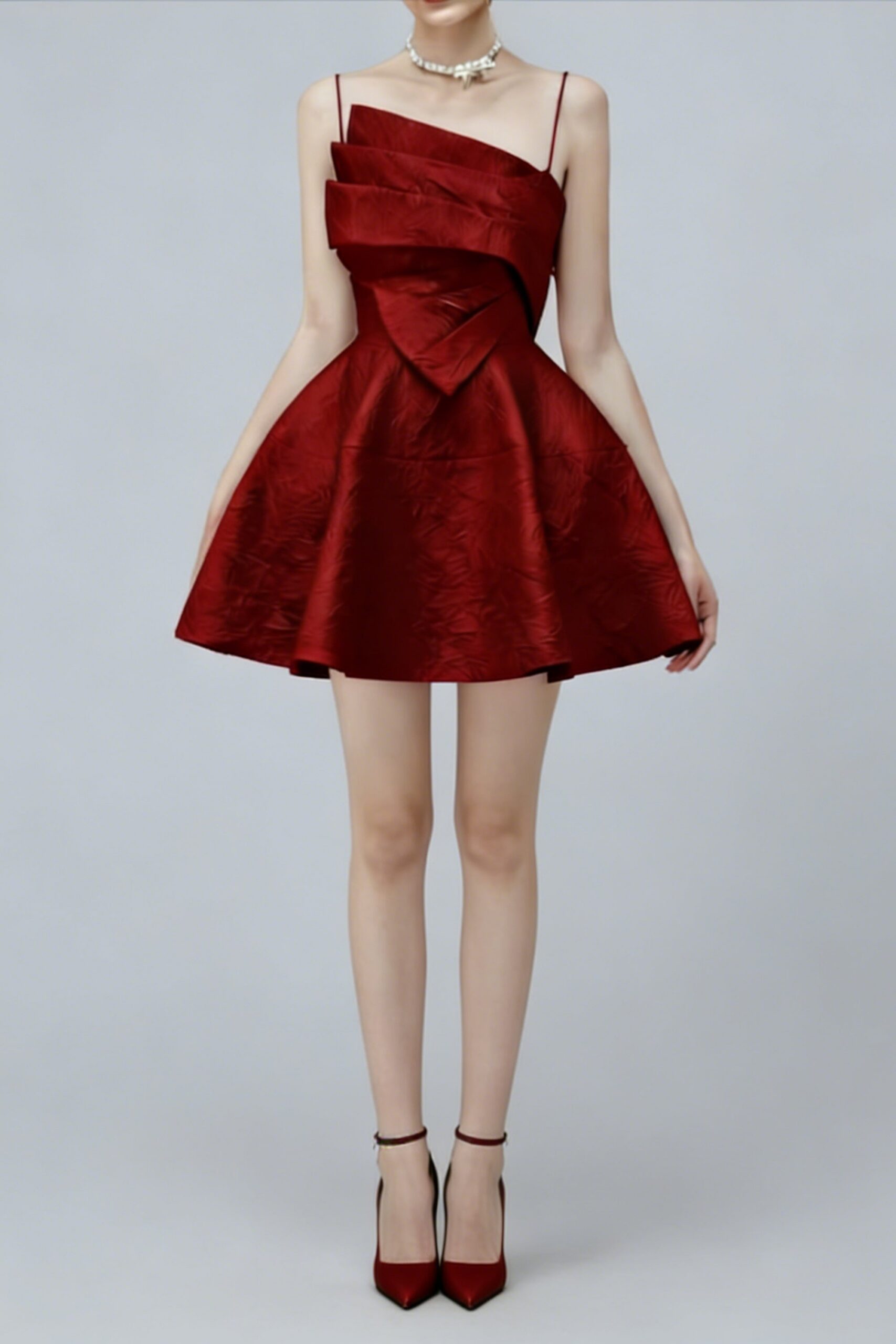 STRAPY HEM RED MINI DRESS FOR PARTY