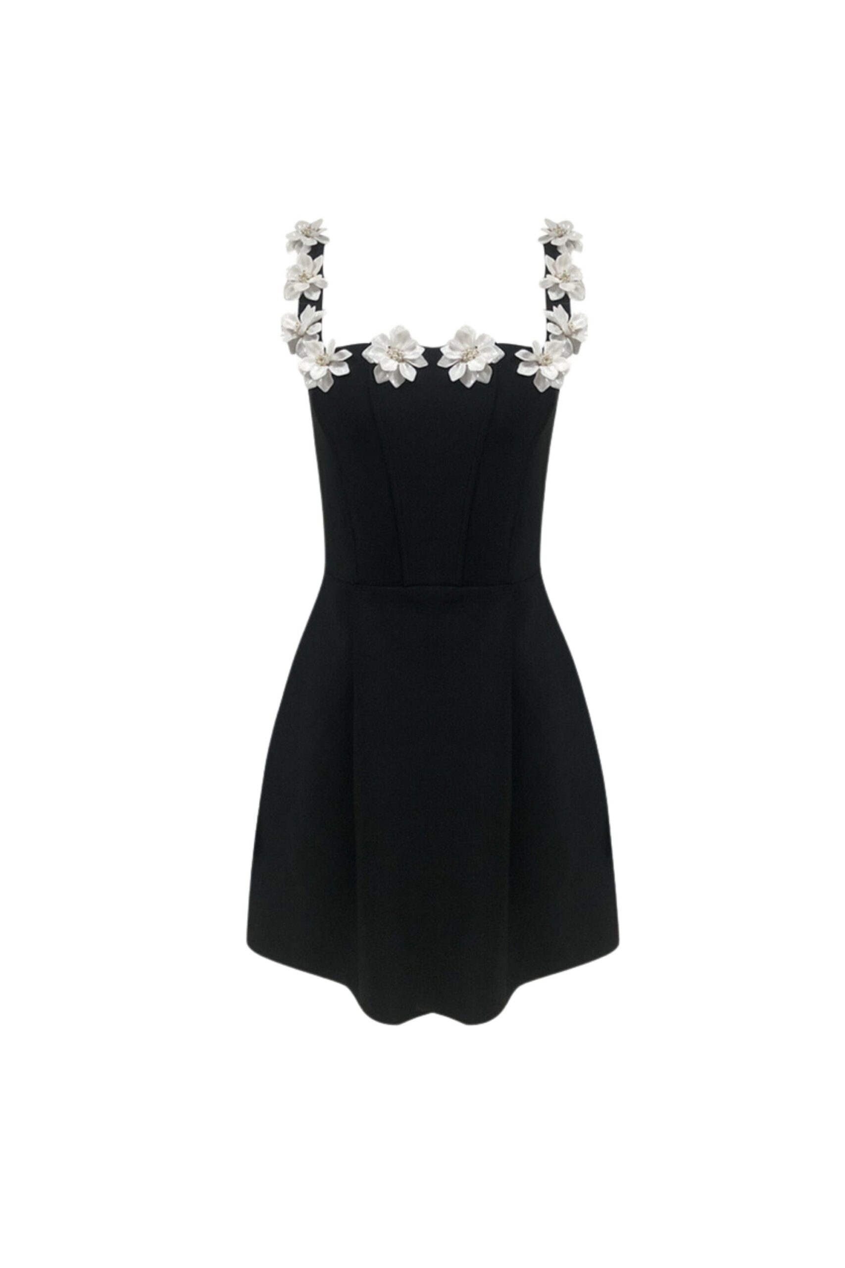 ZENOBIA FLOWER MINI DRESS, BLACK EMBELLISHED PARTY