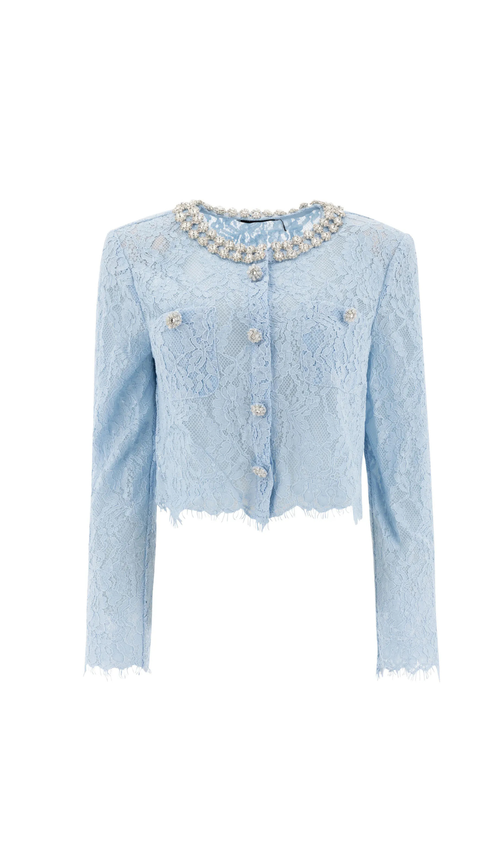 LACE EMBELLISHED BLUE TOP FOR WOMEN