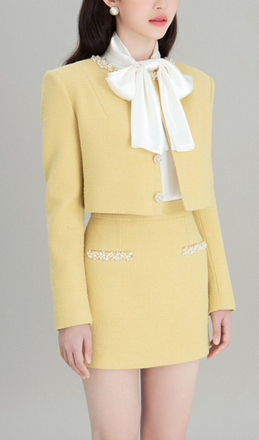 YELLOW LONG SLEEVE BLAZER SKIRT SET FOR WORK