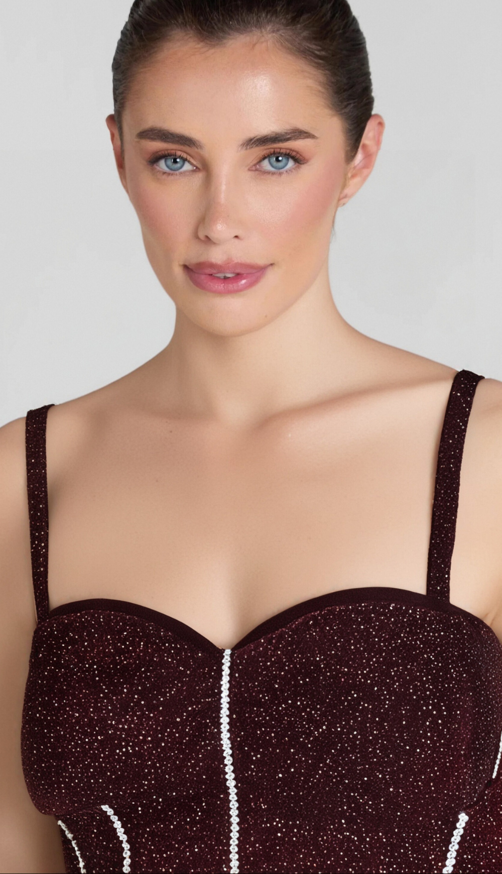 RUCHED BUST MESH RHINESTONE CAMI DRESS