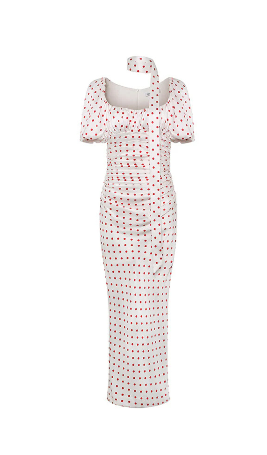 RED POLKA DOT BUBBLE SLEEVE MIDI PARTY DRESS