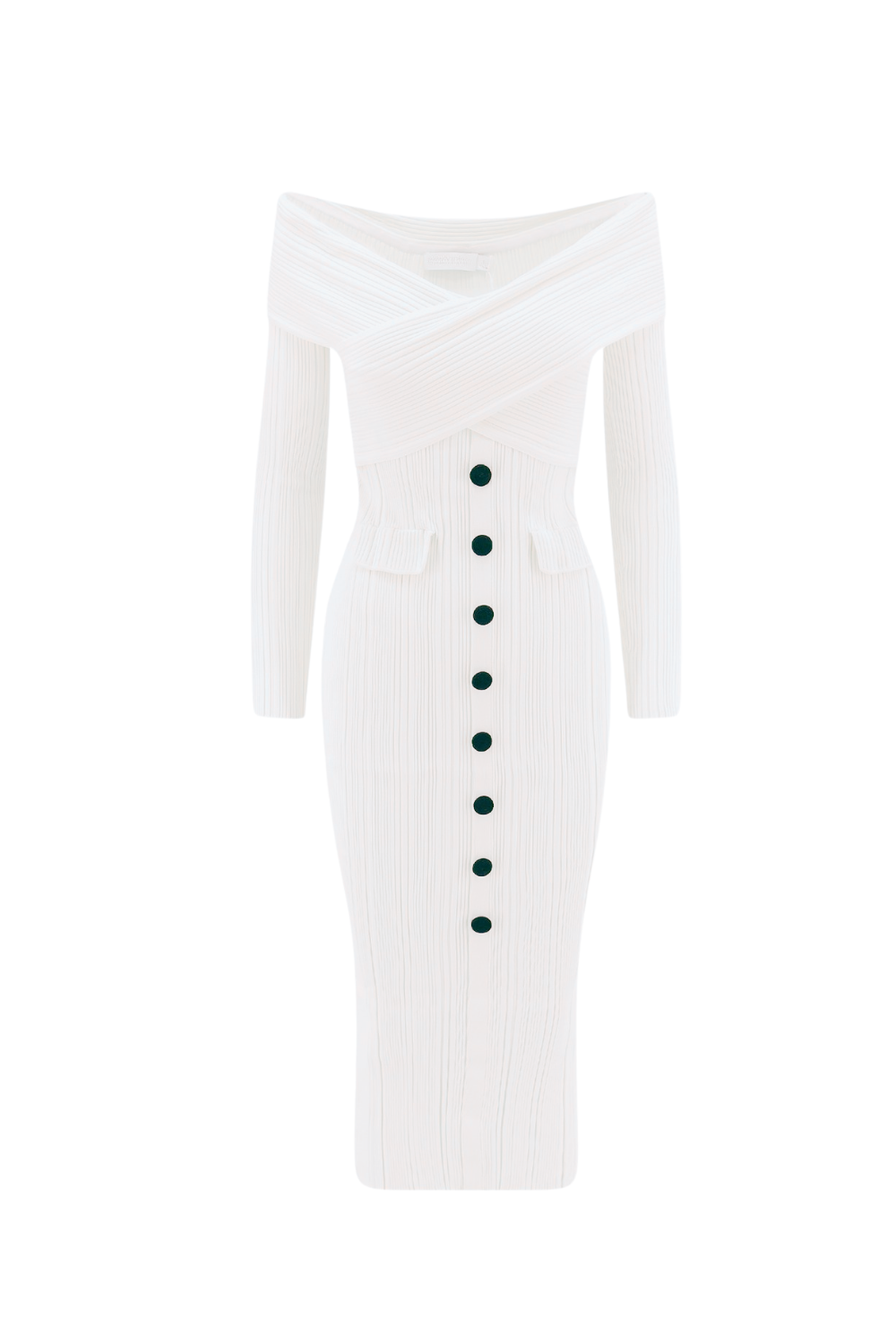 PENNY OFF-SHOULDER KNIT MIDI DRESS CREAM