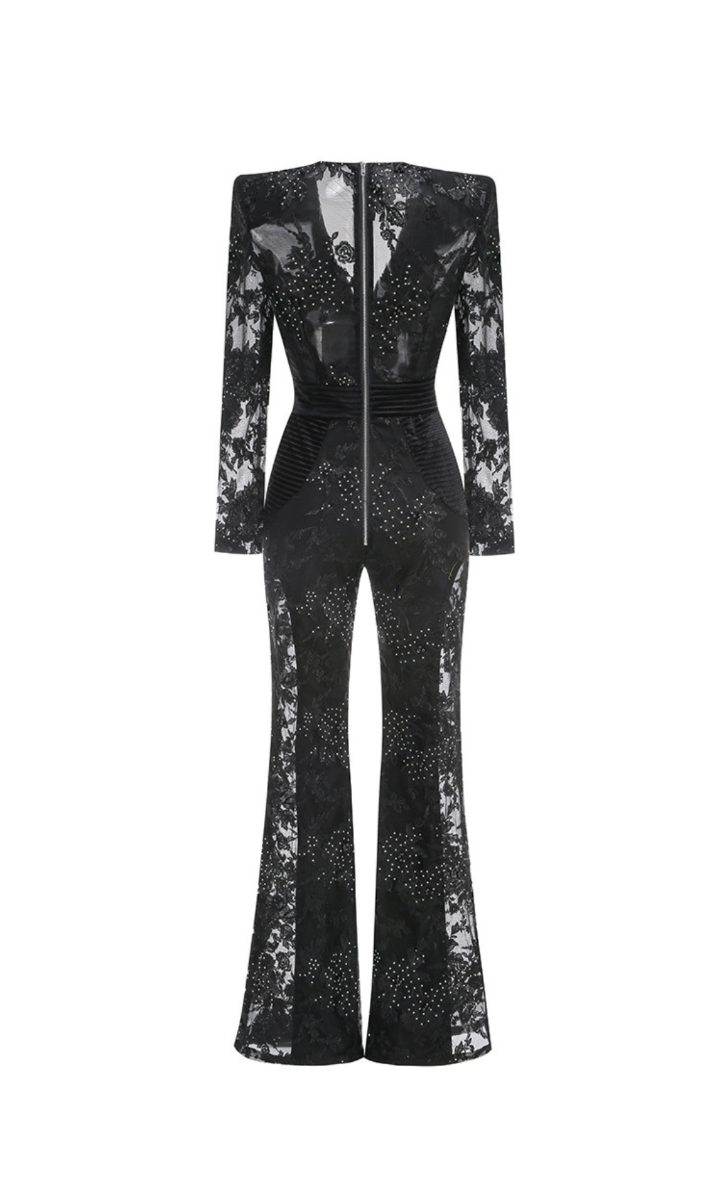 BLACK DIAMOND 3D FLOWER JUMPSUIT, ELEGANT PARTY