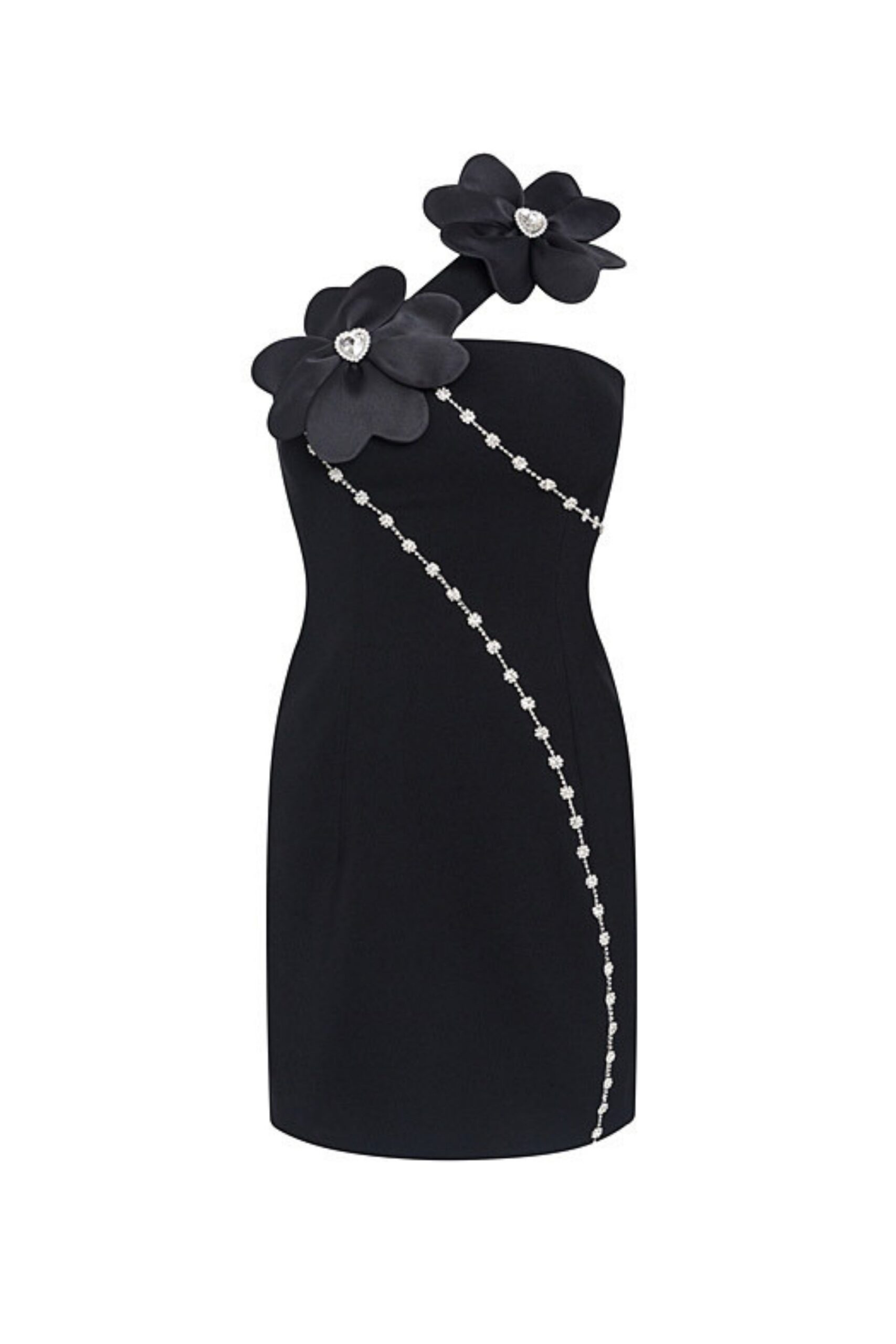 BLACK ONE SHOULDER MINI COCKTAIL DRESS