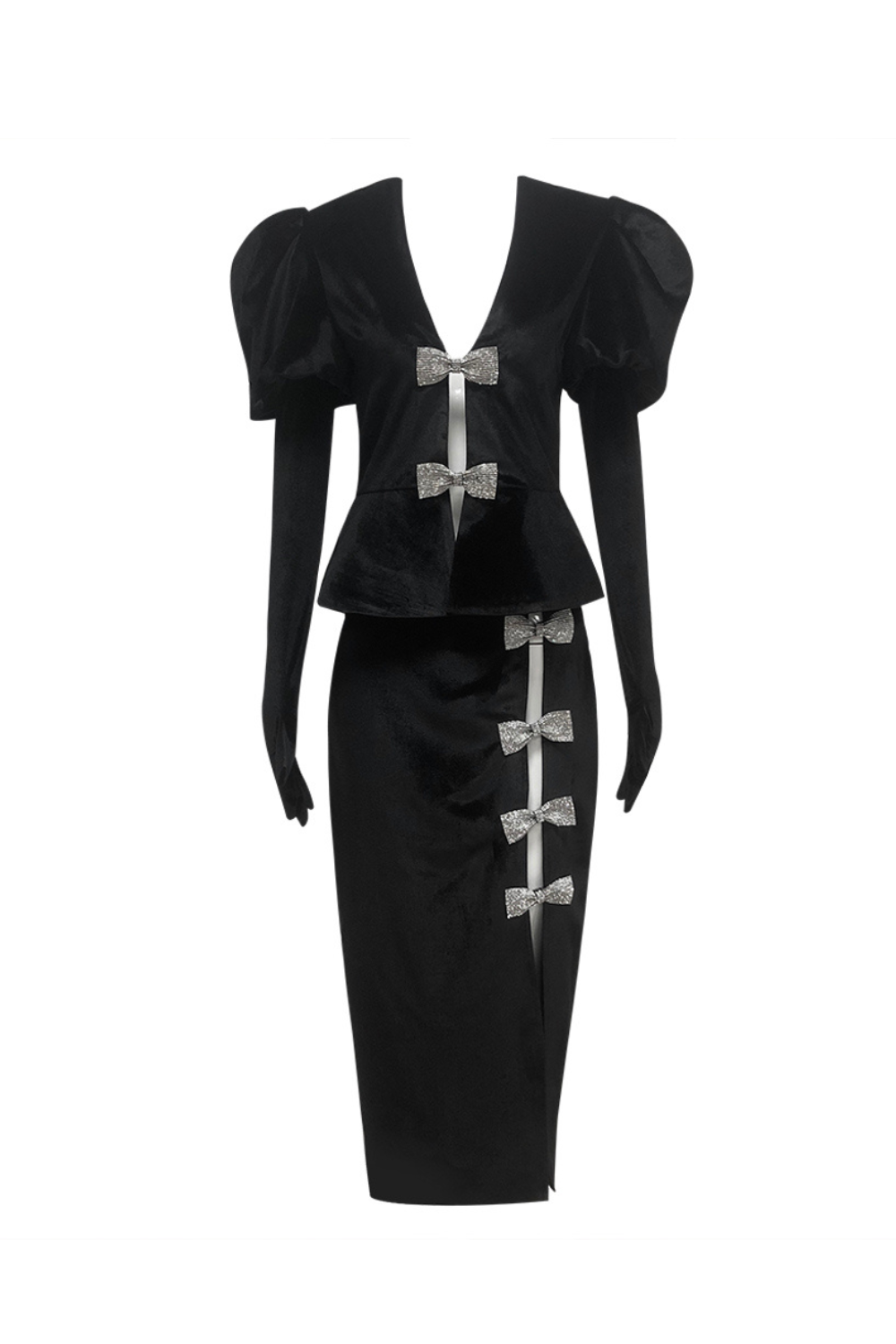 VICTORIA CUT-OUT BOW MINI DRESS SET BLACK