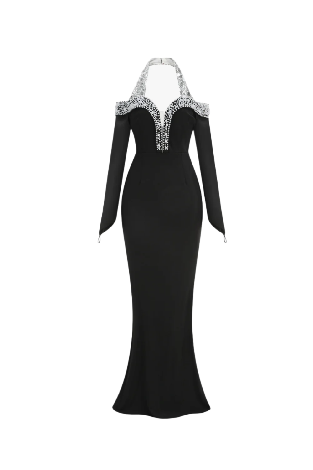 HALTER PEARL CRYSTAL GOWN, BLACK FORMAL