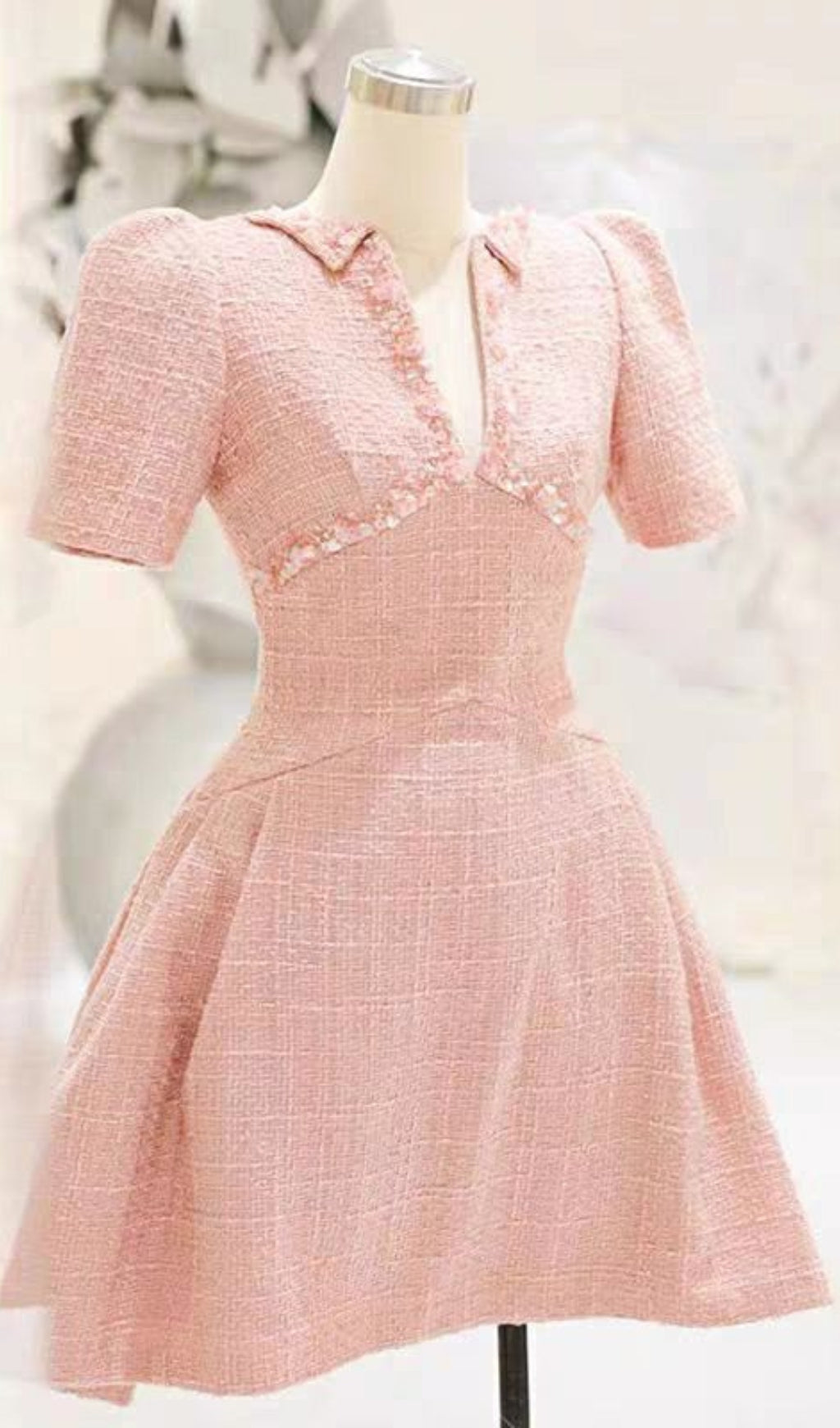 A-LINE BEADED SEQUIN PINK PARTY MINI DRESS