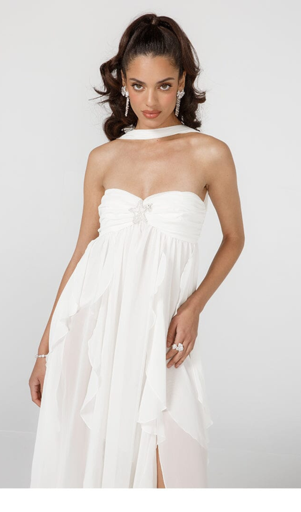 WHITE LACE IRREGULAR MAXI DRESS FOR WEDDING GUEST