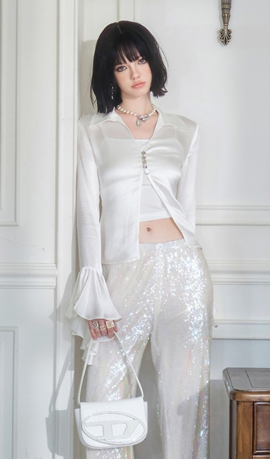 1_48fb7653-c4f3-4c5a-a8b3-108ffb254e88 WHITE SATIN RUFFLE BLOUSE FOR WEDDING GUEST