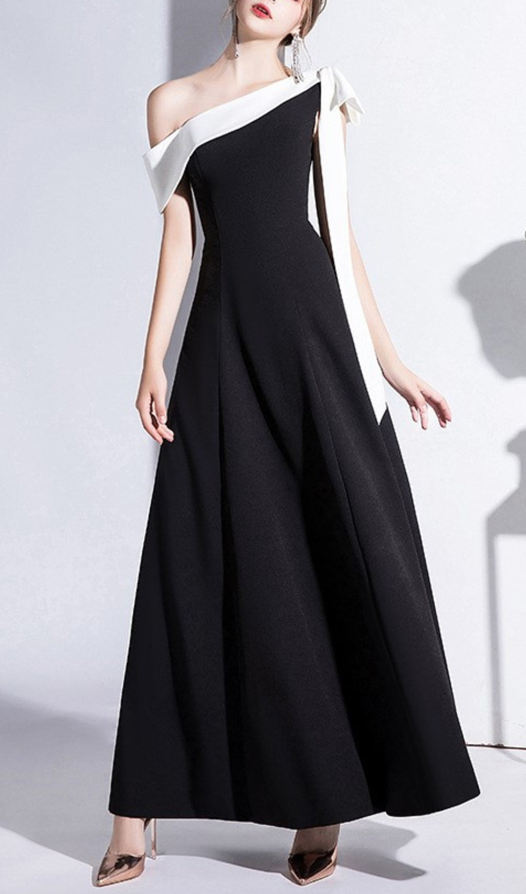 PAGGED BOW MIDI DRESS BLACK WEDDING GUEST