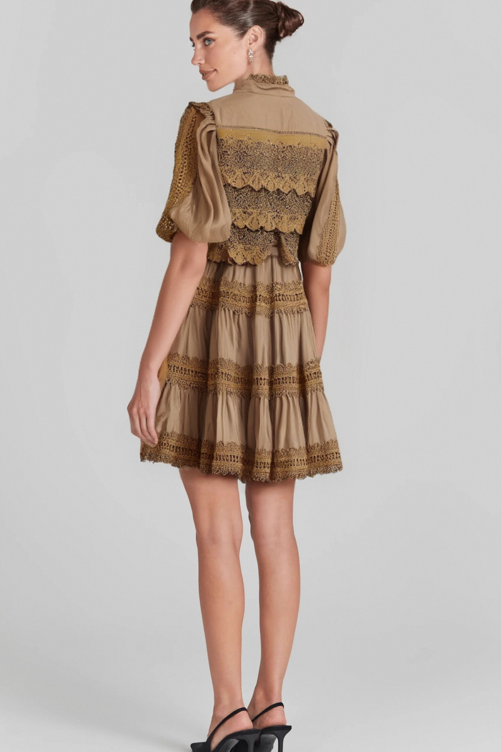 INÈS LACE CUT-OUT LAYERED MINI COCKTAIL DRESS