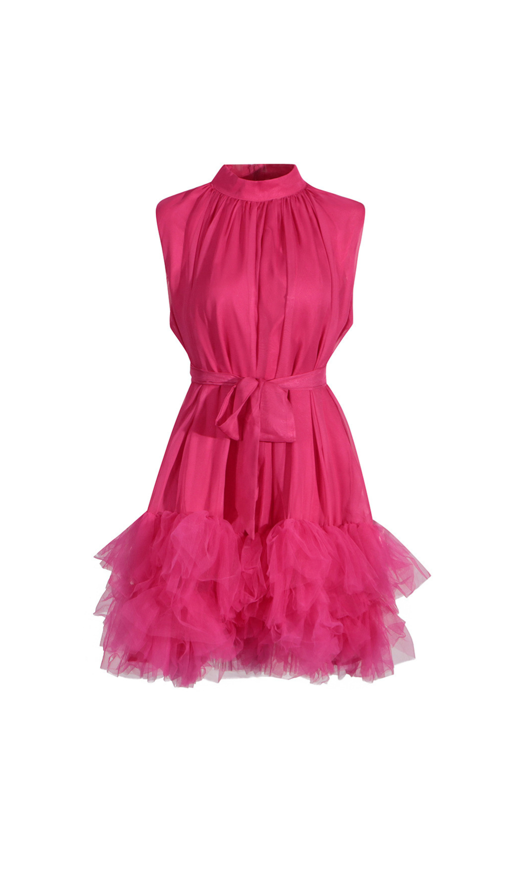 HALF HIGH NECK TULLE MINI DRESS PINK