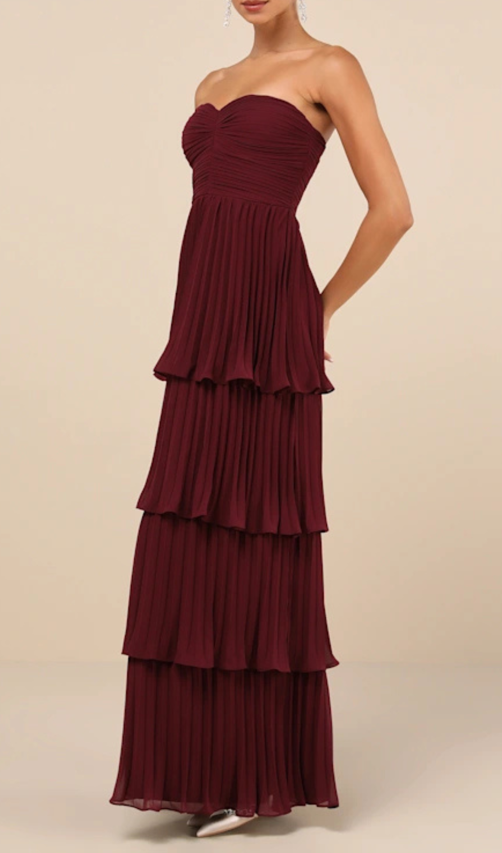 PLUM PURPLE STRAPLESS TIERED MAXI DRESS