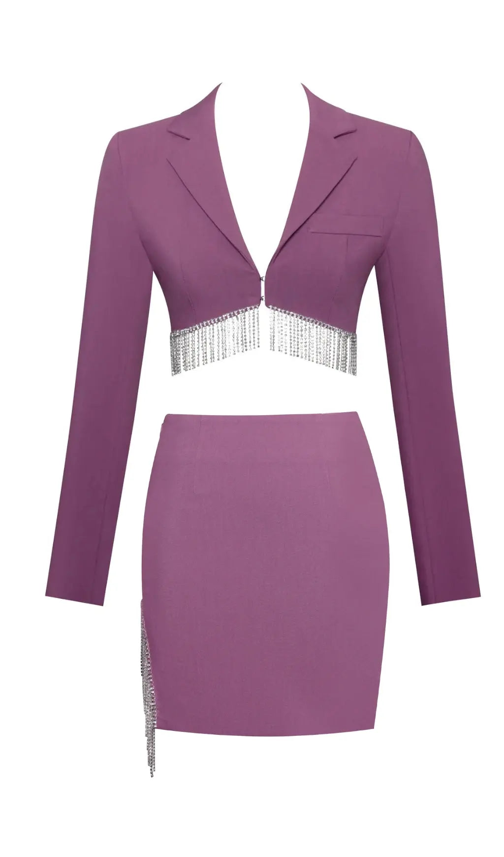 PURPLE CRYSTAL FRINGE 2PC SET PARTY OUTFIT