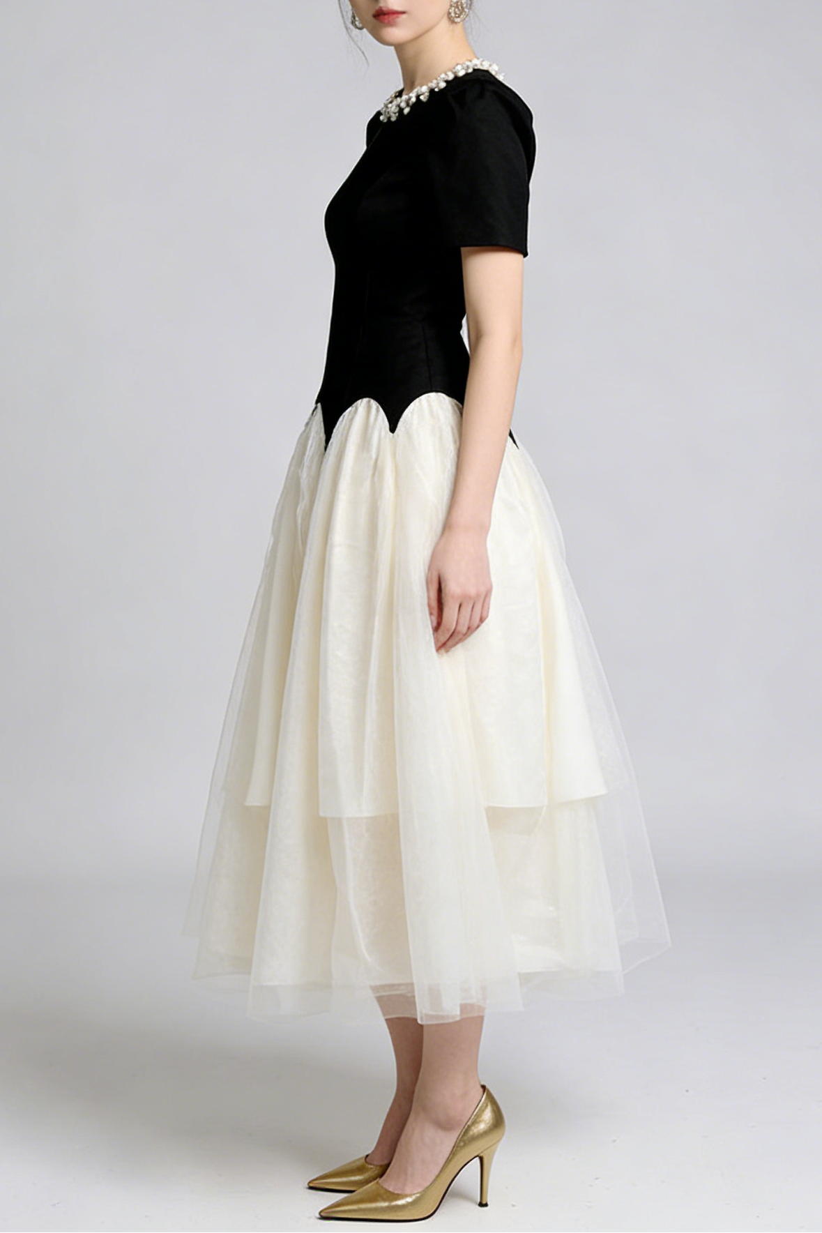 LEONA TWO-TONE RHINESTONE TULLE MAXI DRESS