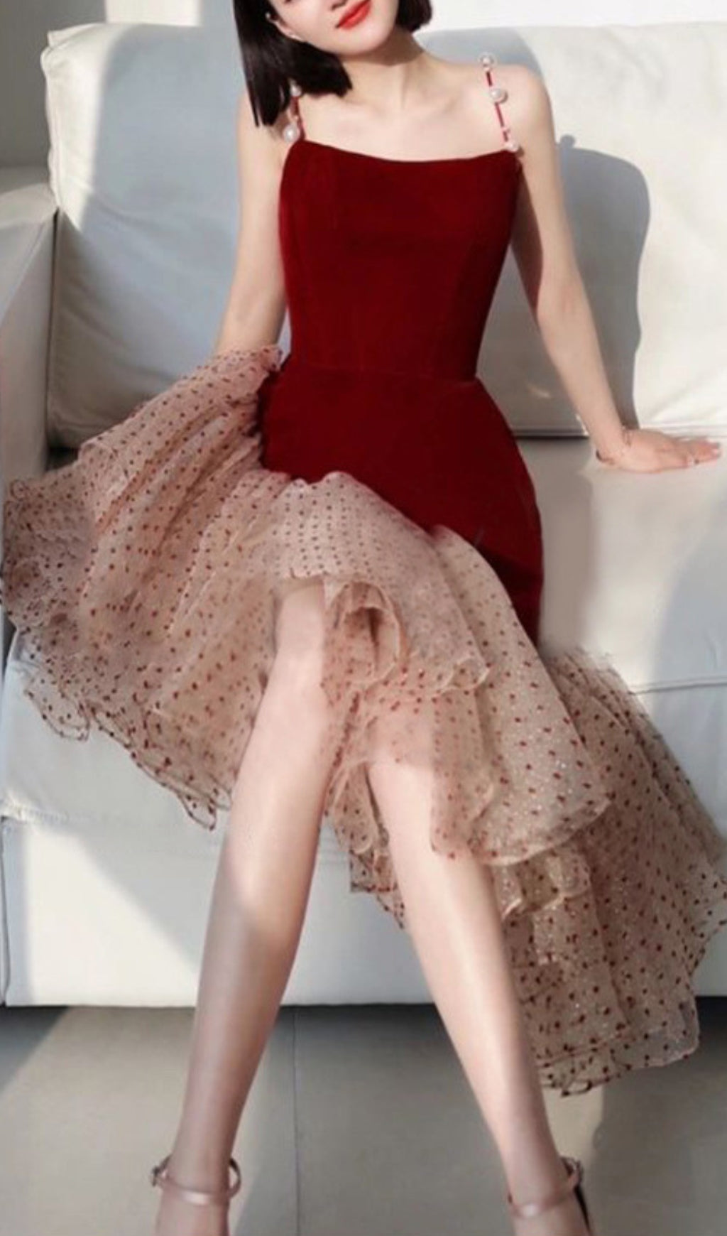 1_4fc50821-8cb8-4e5f-b3bc-b621b5bd6060 BURGUNDY SUSPENDER MIDI DRESS FOR WEDDING GUEST