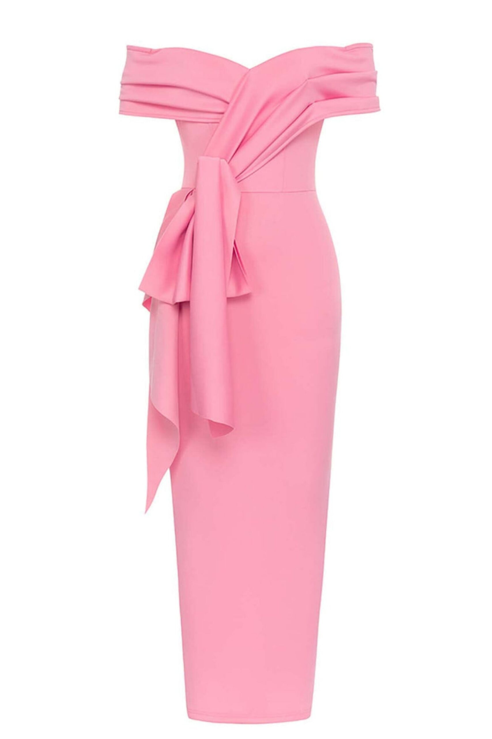 OFF SHOULDER SIDE SPLIT MIDI PINK DRESS