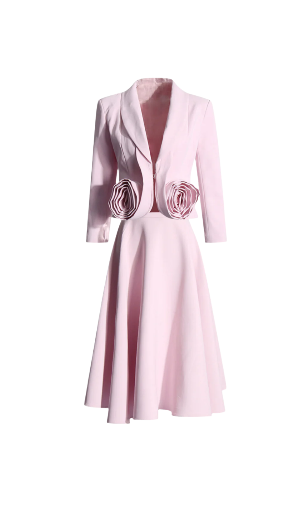 CAROL PINK 3D FLORAL BLAZER MIDI SKIRT SET