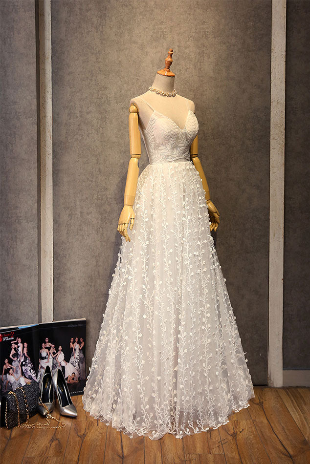 1_55303ef4-4df3-4bfe-8a95-a65456ed06ff WHITE V-NECK LACE PROM DRESS