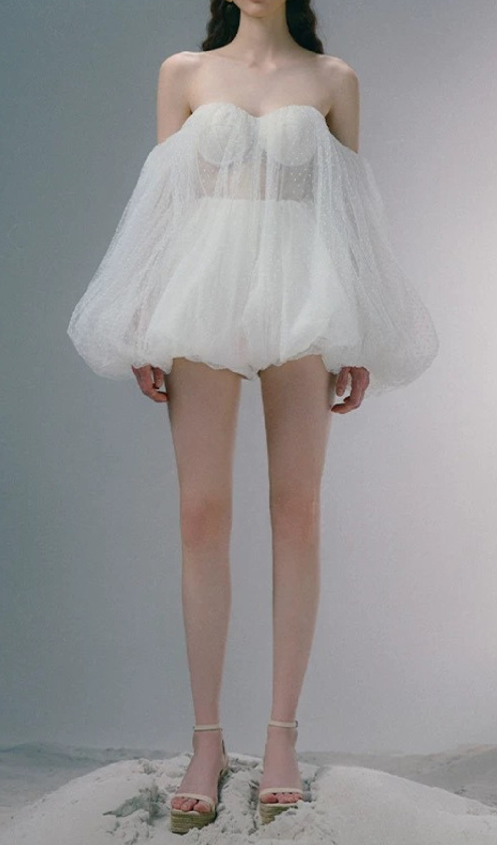 WINNI STRAPLESS WHITE MESH MINI DRESS