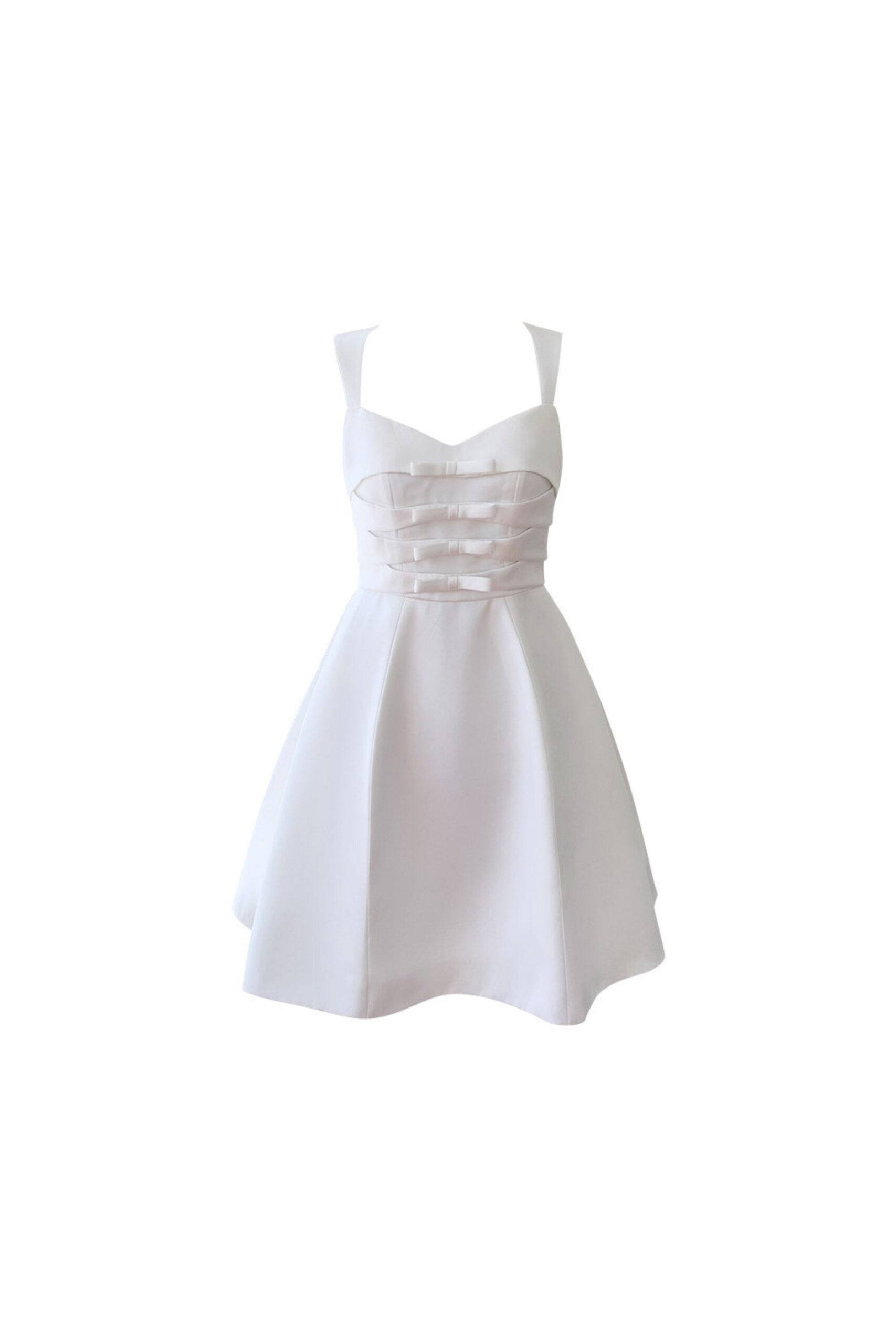 ALYSSA BOW WHITE SATIN MINI DRESS FOR WEDDING