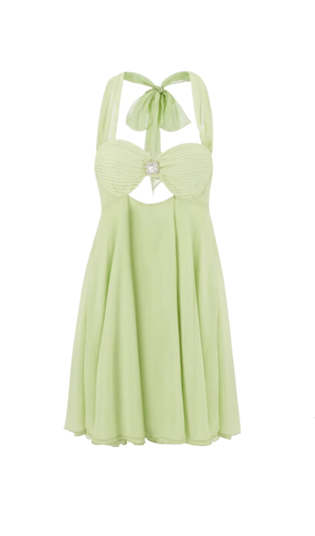 SLEEK PLEATED HALTER MINI DRESS IN GREEN
