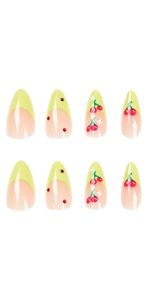 CHERRY FRENCH GREEN EDGE PRESS ON NAILS