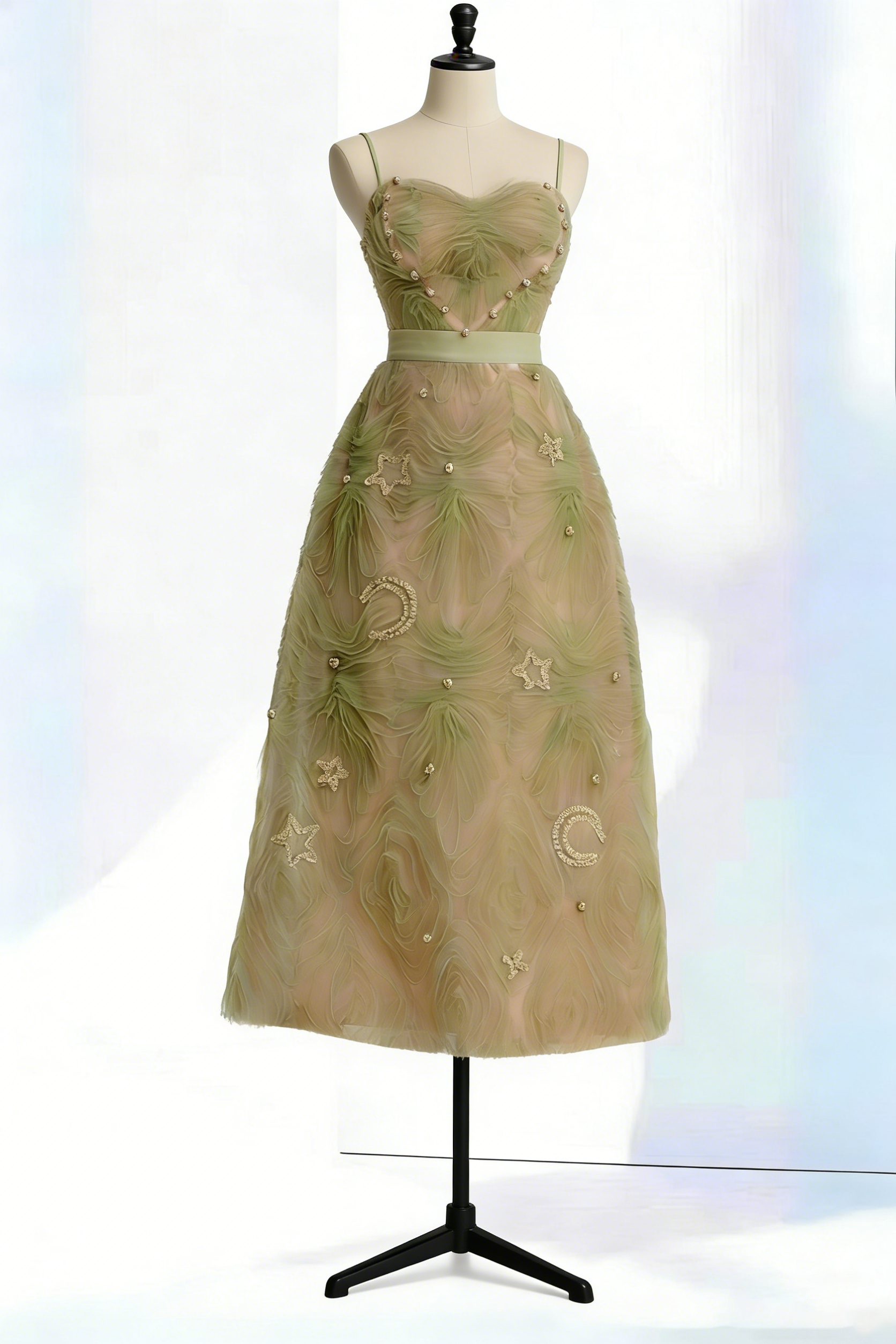 SPAGHETTI STRAP MESH MIDI DRESS FOR PARTY