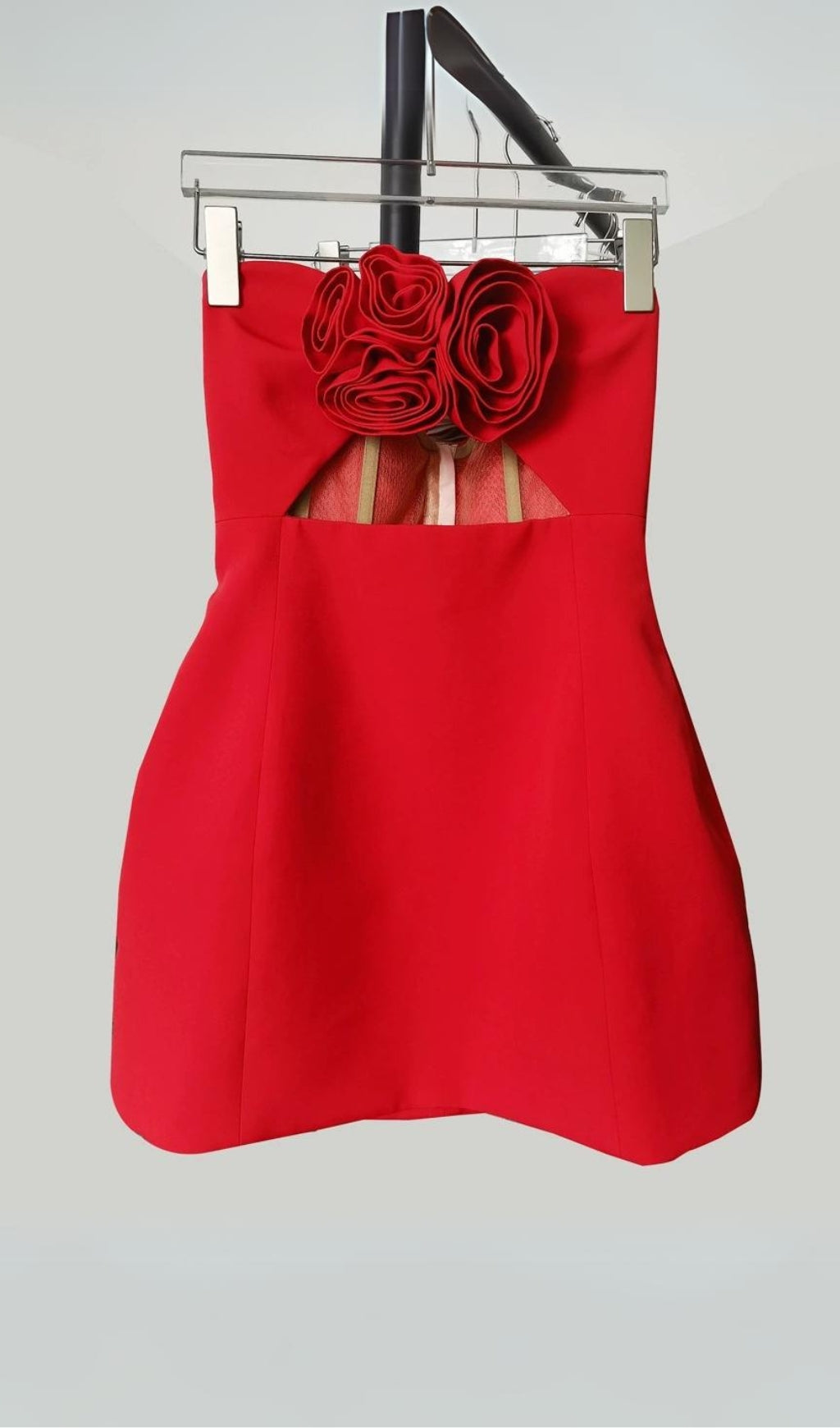 STRAPLESS RED CUTOUT MINI DRESS FOR PARTY