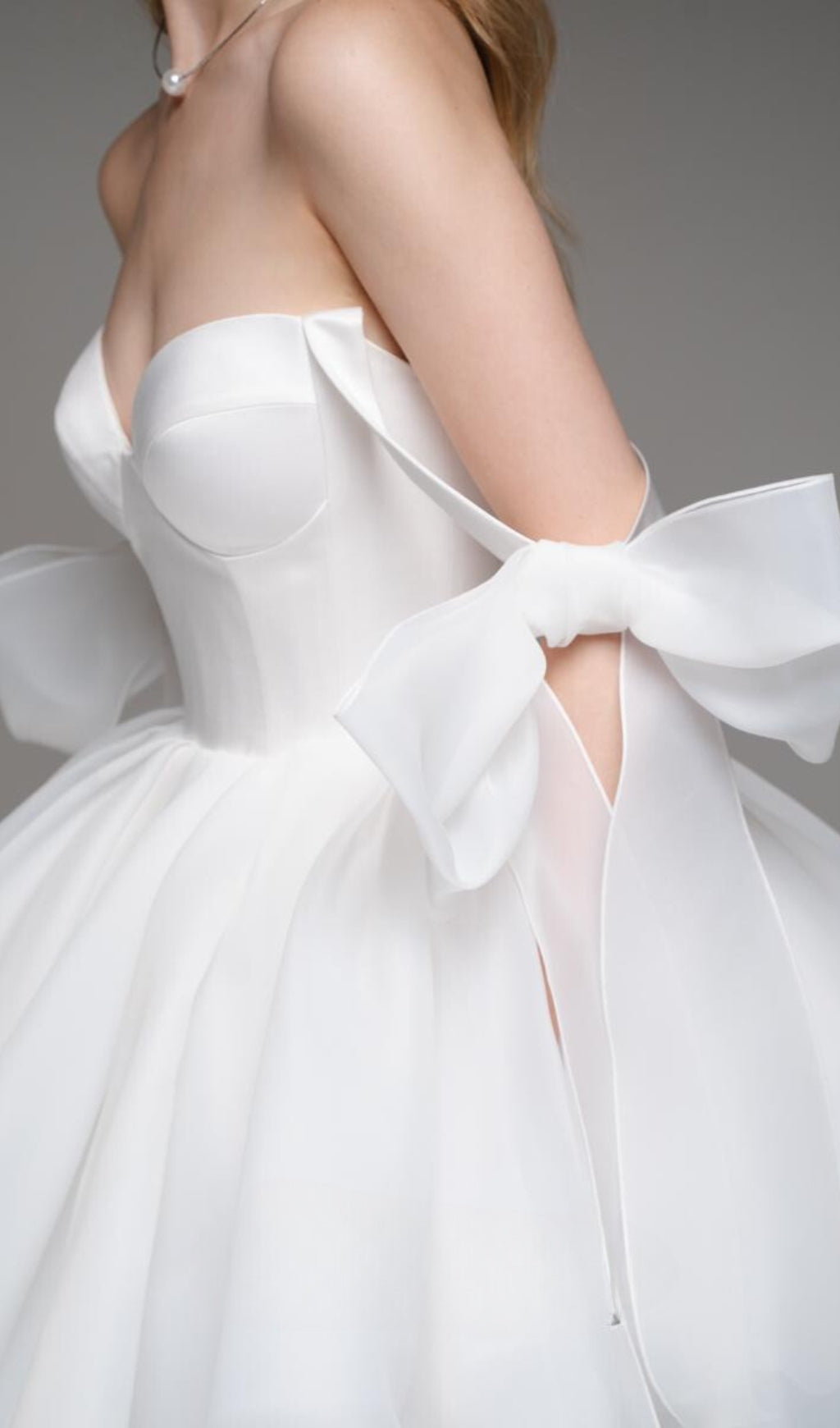 WHITE BOW SHOULDER MINI DRESS FOR PARTY
