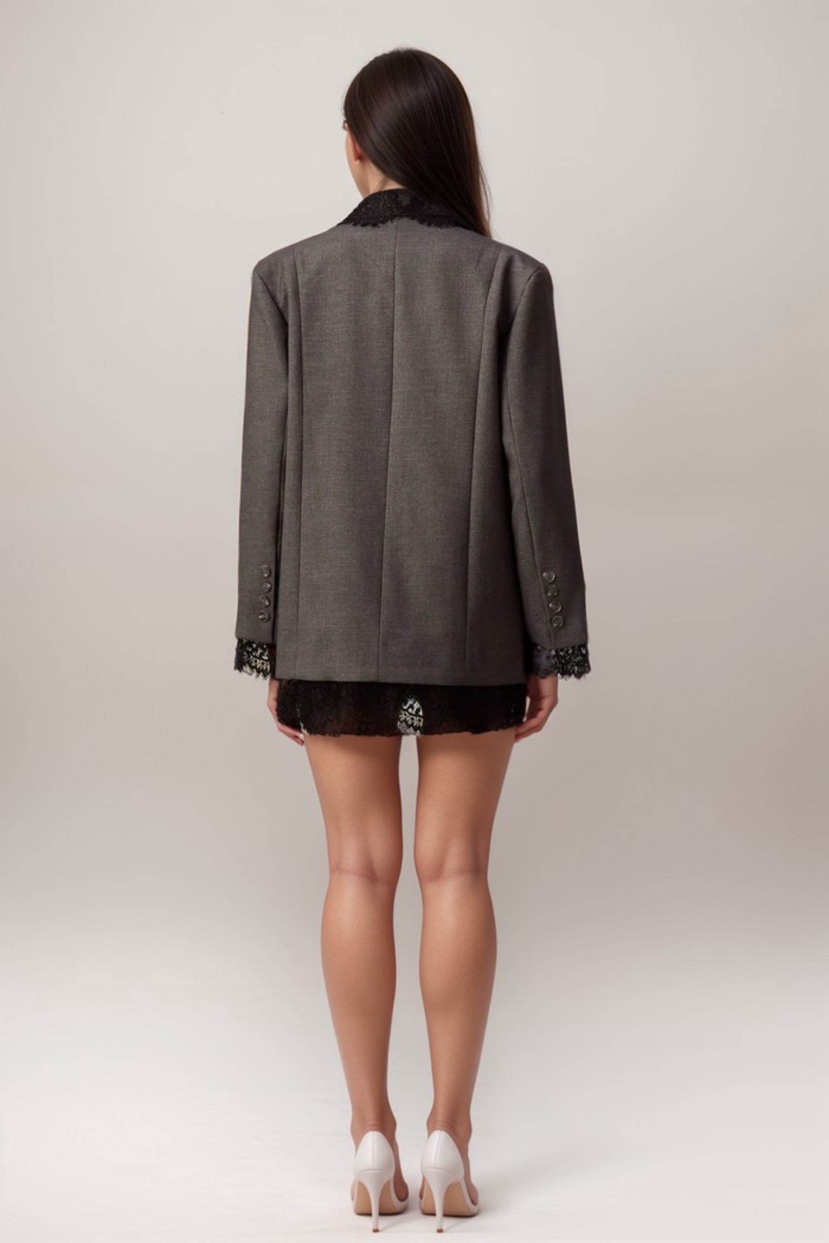DIANTHE GREY LACE BLAZER FOR WEDDING GUEST