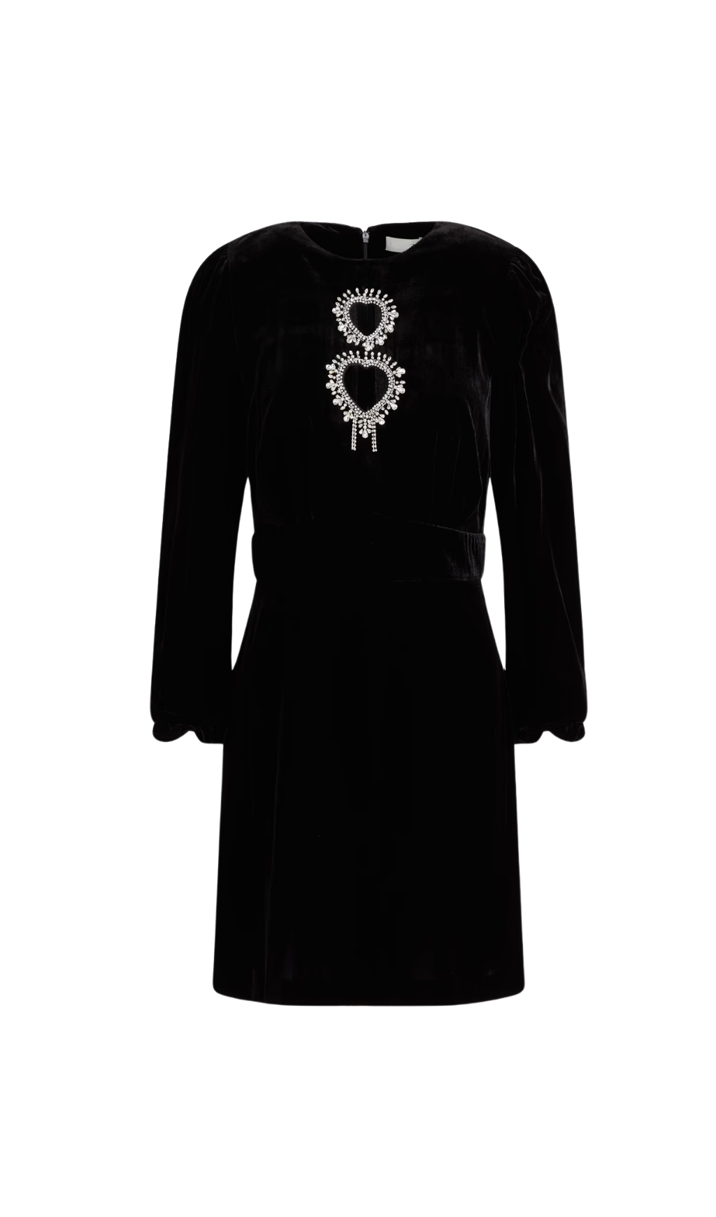 CRYSTAL CUTOUT VELVET MINI DRESS, BLACK, PARTY